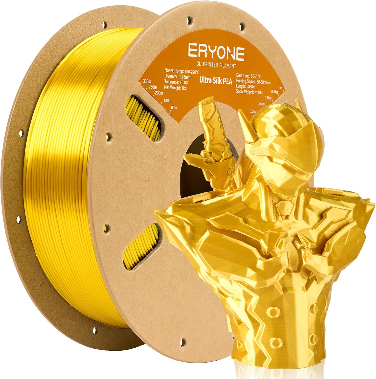 ERYONE Silk Filament PLA+ 1.75mm Upgraded Shiny 3D Printer Filament, Gloss Finish, Fit Most FDM Printer Stable Printing,1kg (2.2LBS)/Spool, Silver