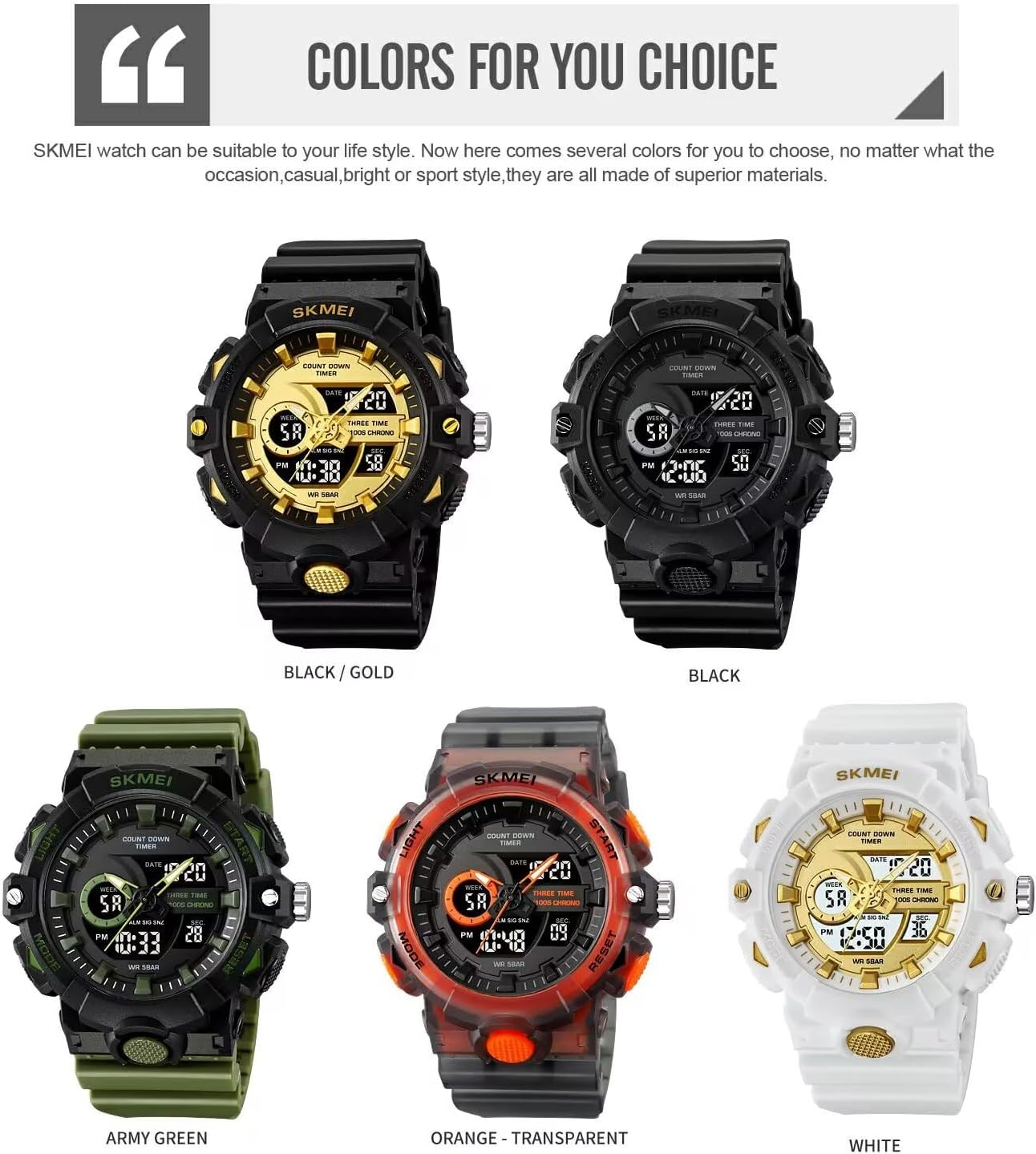 FANMIS Men's Digital Sport Watch Military LED Alarm Waterproof Quartz Watch | Tactical Outdoor Sport Watch Multi Function Led Display Alarm Stopwatch Date Quartz Rugged Style Daily Water Resistance