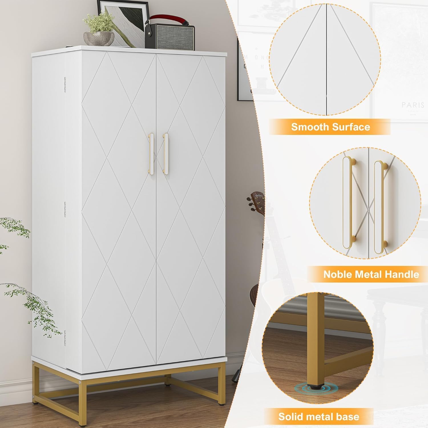 kepptory 47” Pantry Cabinet, Kitchen Pantry Storage Cabinet with Doors and Adjustable Shelves,Freestanding Buffet Cupboards Sideboard for Living Room and Dinning Room (White)