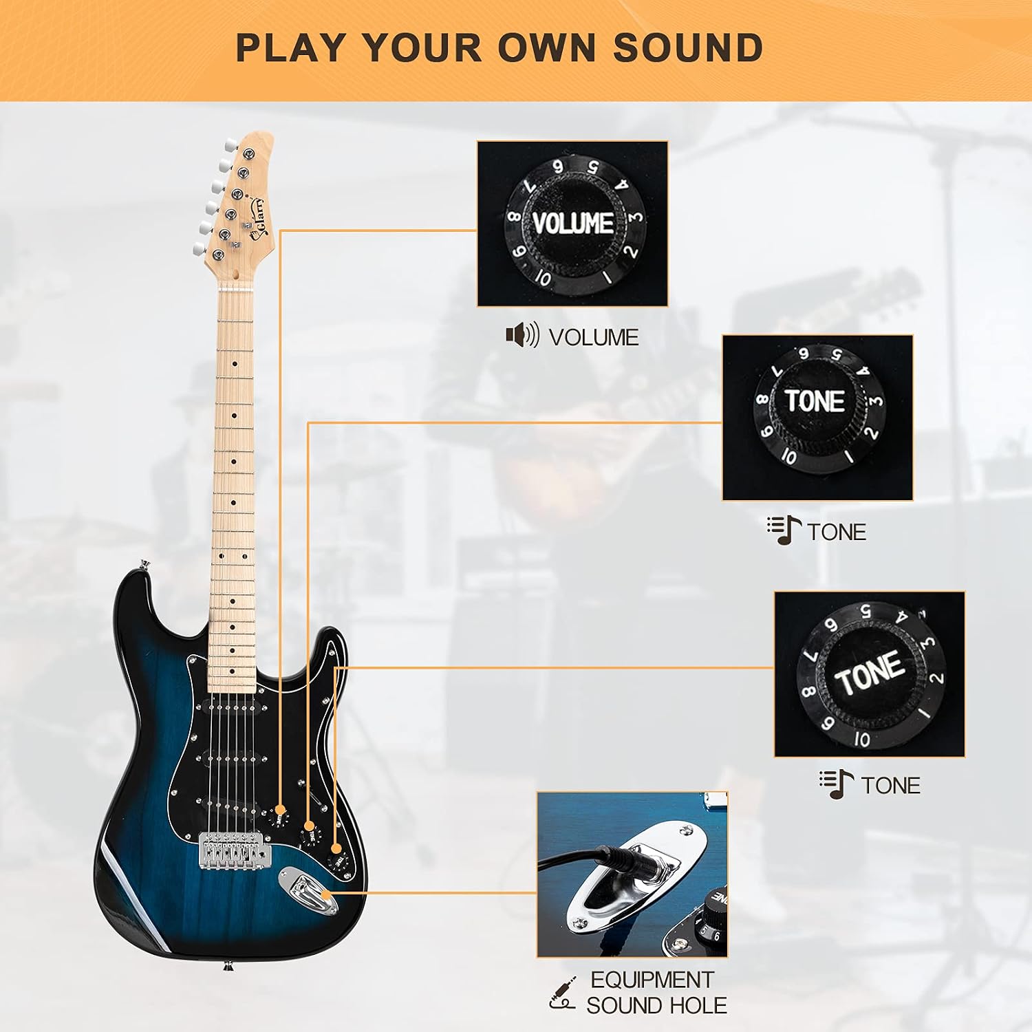 GLARRY Full Size Electric Guitar for Music Lover Beginner with 20W Amp and Accessories Pack Guitar Bag (DARK BLUE, 39" Right Handed)