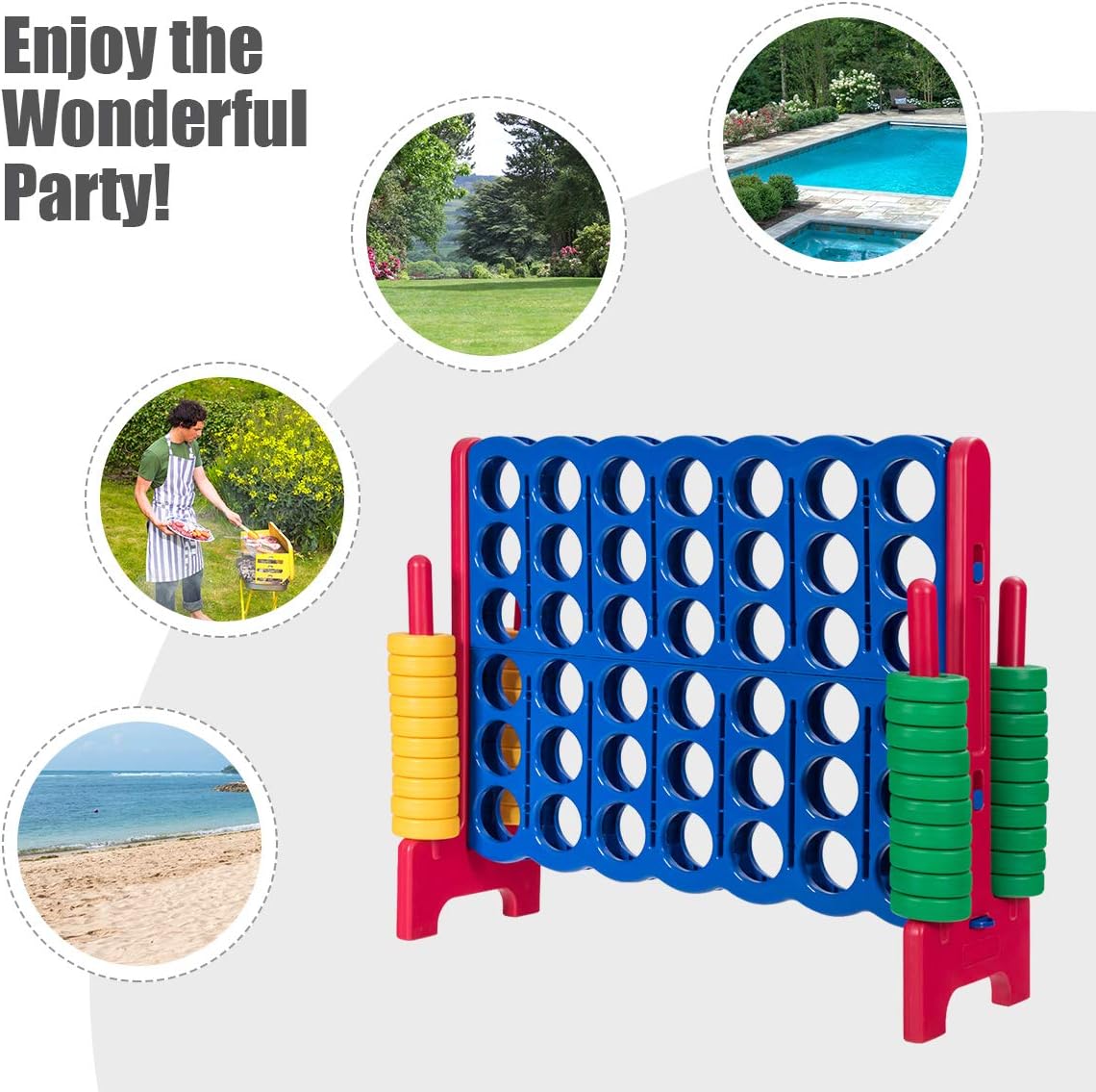 Costzon Giant 4-in-A-Row, Jumbo 4-to-Score Giant Game Set for Kids & Adults, Indoor Outdoor Yard Connect Game