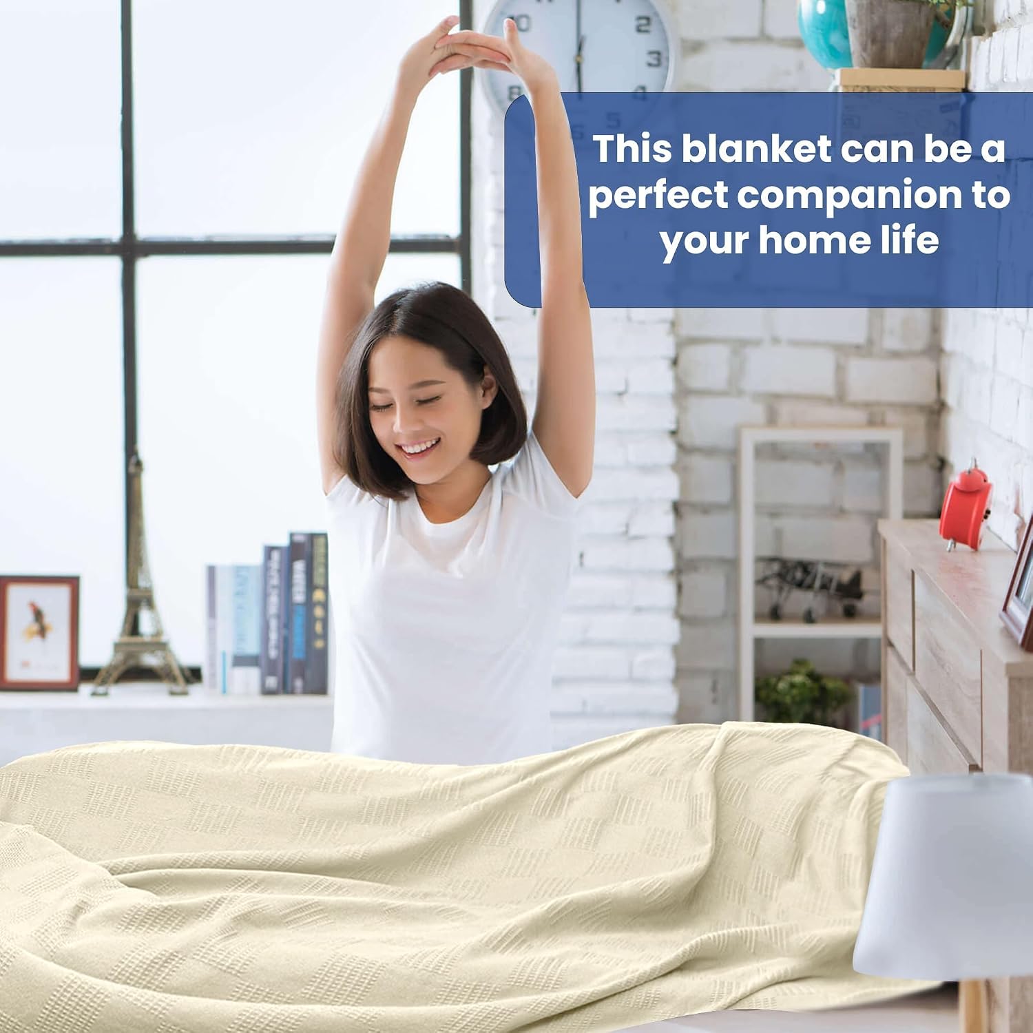 Linteum Textile Hospital Thermal SNAGLESS Spread Blanket, 100% Cotton (74x100 in, Blue)