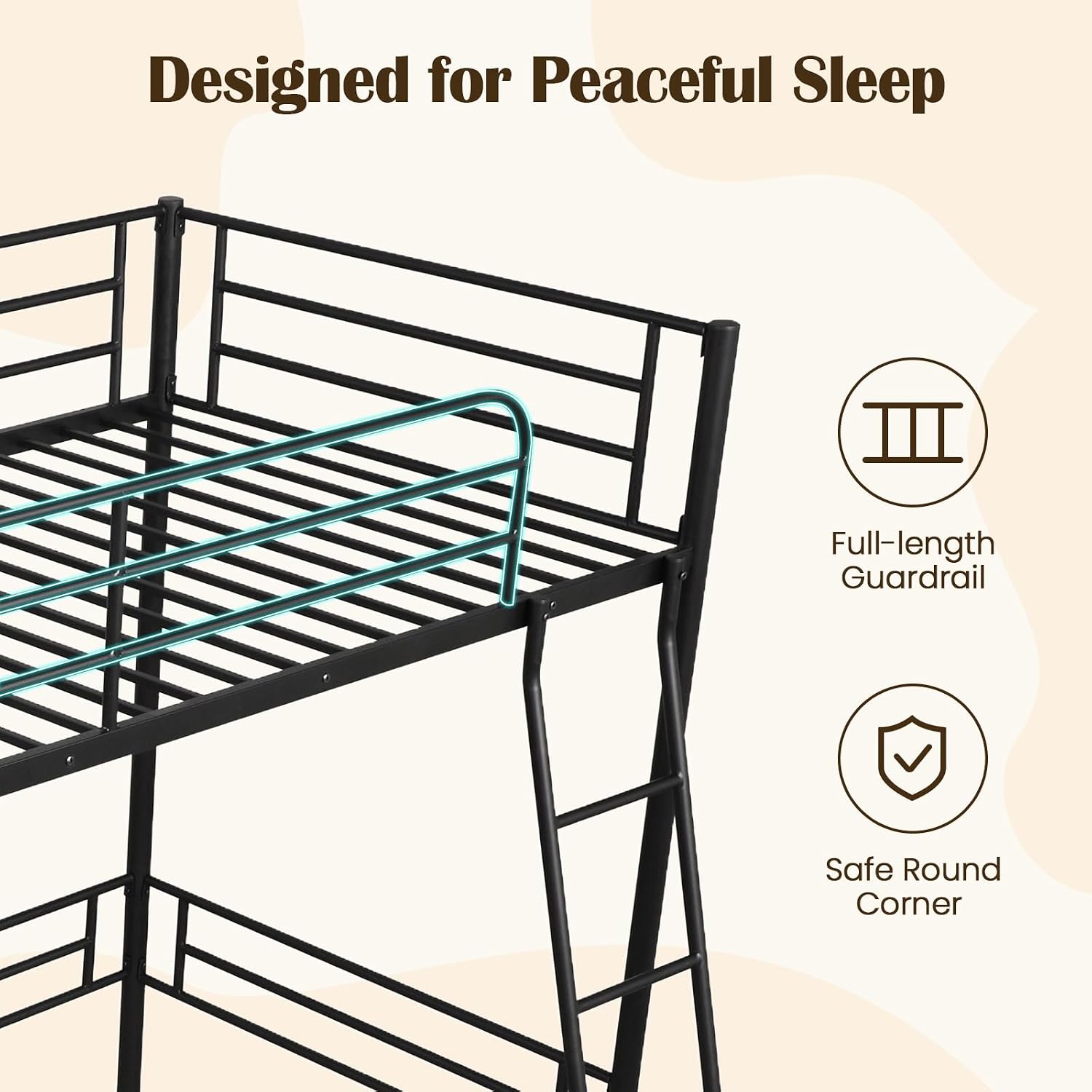 GIANTEX Twin Size Loft Bed, Metal Loft Bed Frame with Ladder & Safety Guardrail, Space-Saving with Ample Space Underneath, for Teens Junior and Adults