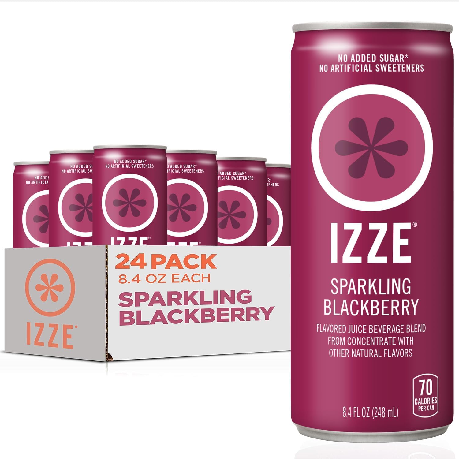 IZZE Sparkling Water Juice Beverage Blend, Pineapple, No Sugar Added, 8.4 FL OZ, 24 Cans