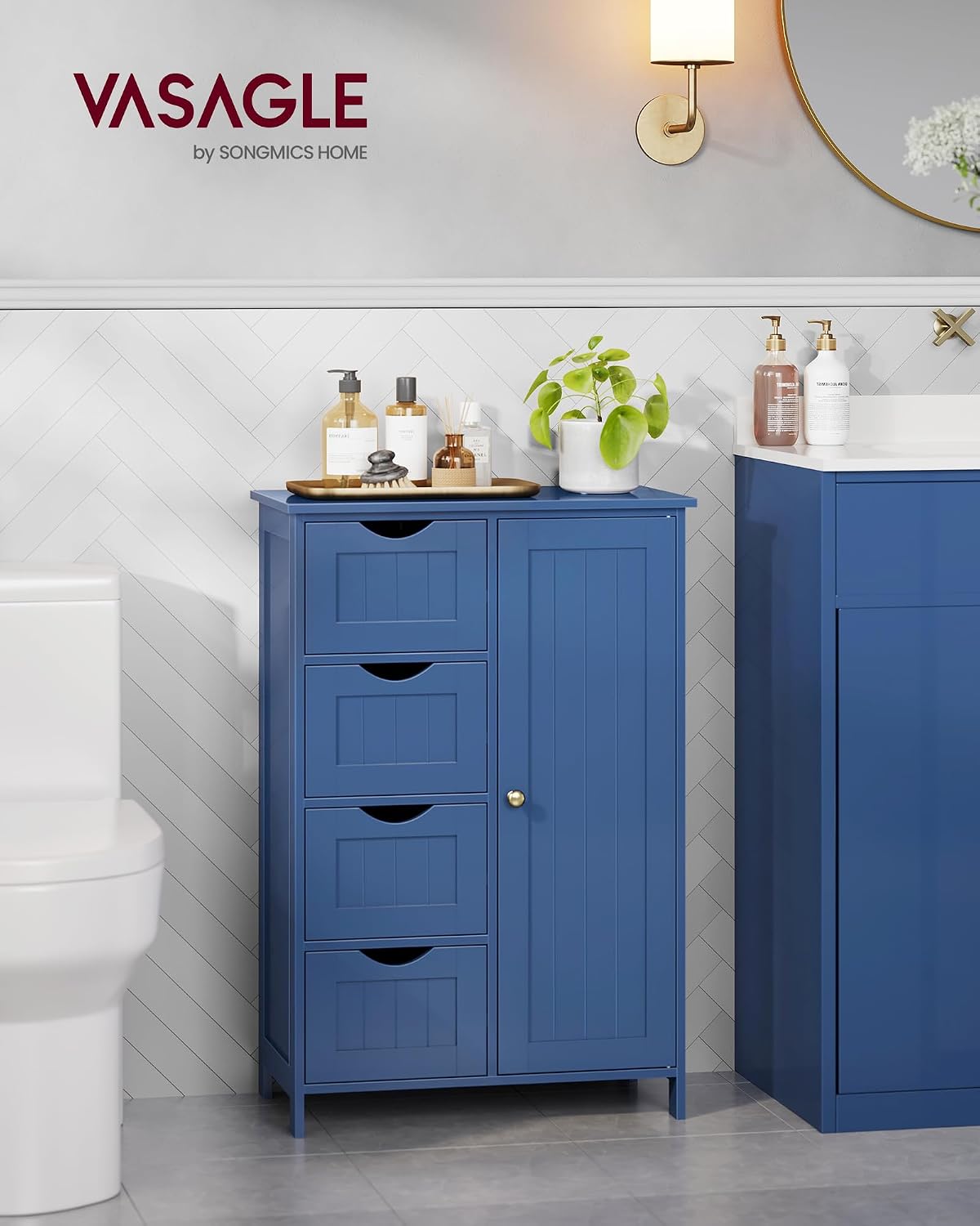 VASAGLE Floor Storage Cabinet, Freestanding Storage Unit with 2 Adjustable Shelves, for Bathroom Living Room Dining Kitchen, 11.8 x 23.6 x 31.5 Inches, Cloud White UBCB60WV1