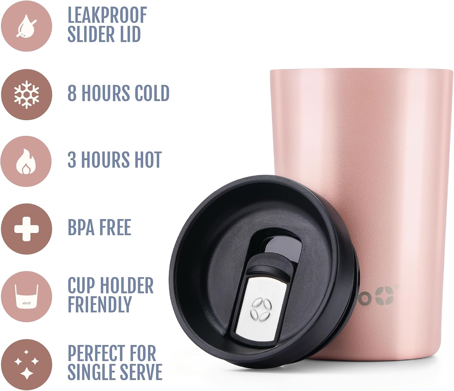 Ello Miri 16oz Insulated Stainless Steel Travel Mug with Slider Lid, Black Marble