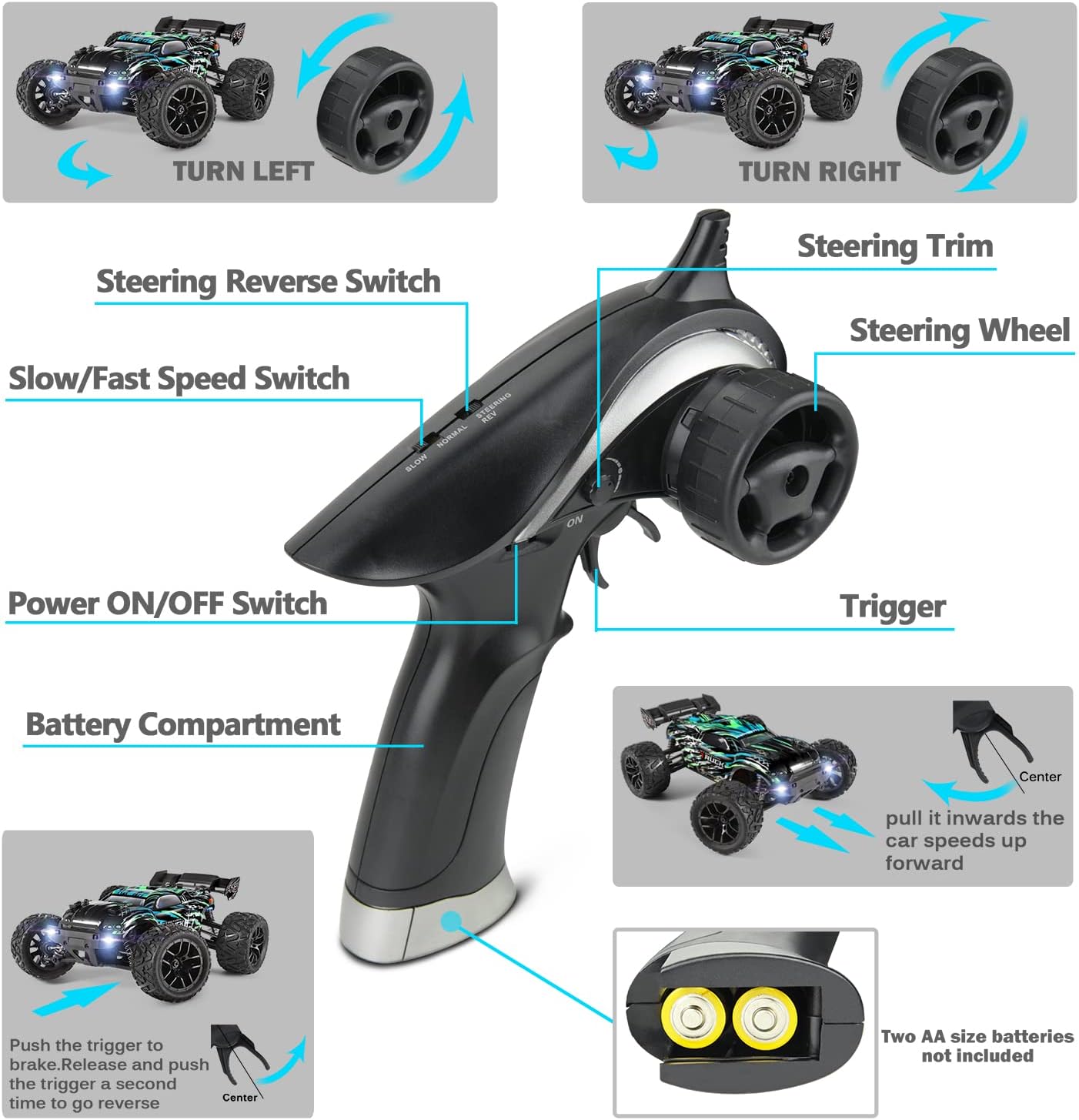 HAIBOXING RC Cars Hailstorm, 36+KM/H High Speed 4WD 1:18 Scale Waterproof Truggy Remote Control Off Road Monster Truck with Two Rechargeable Batteries