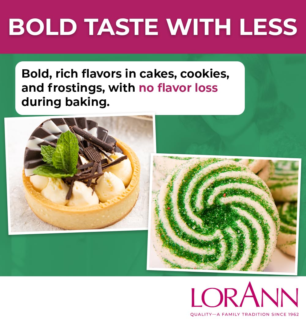 LorAnn Oils Peppermint Bakery Emulsion: True Essence, Ideal for Boosting Fruit Tones in Cakes, Cookies & Desserts, Gluten-Free, Keto-Friendly, Extract Substitute Essential for Your Kitchen, 16 Oz
