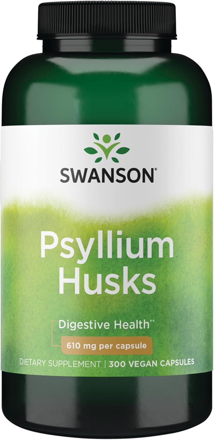 Swanson Psyllium Husk Dietary Fiber Supplement, 610 mg, 300 Capsules | Promotes Overall Health and Easier Elimination, Supports a Feeling of Fullness and Satiation, Plant-Based Dietary Fiber