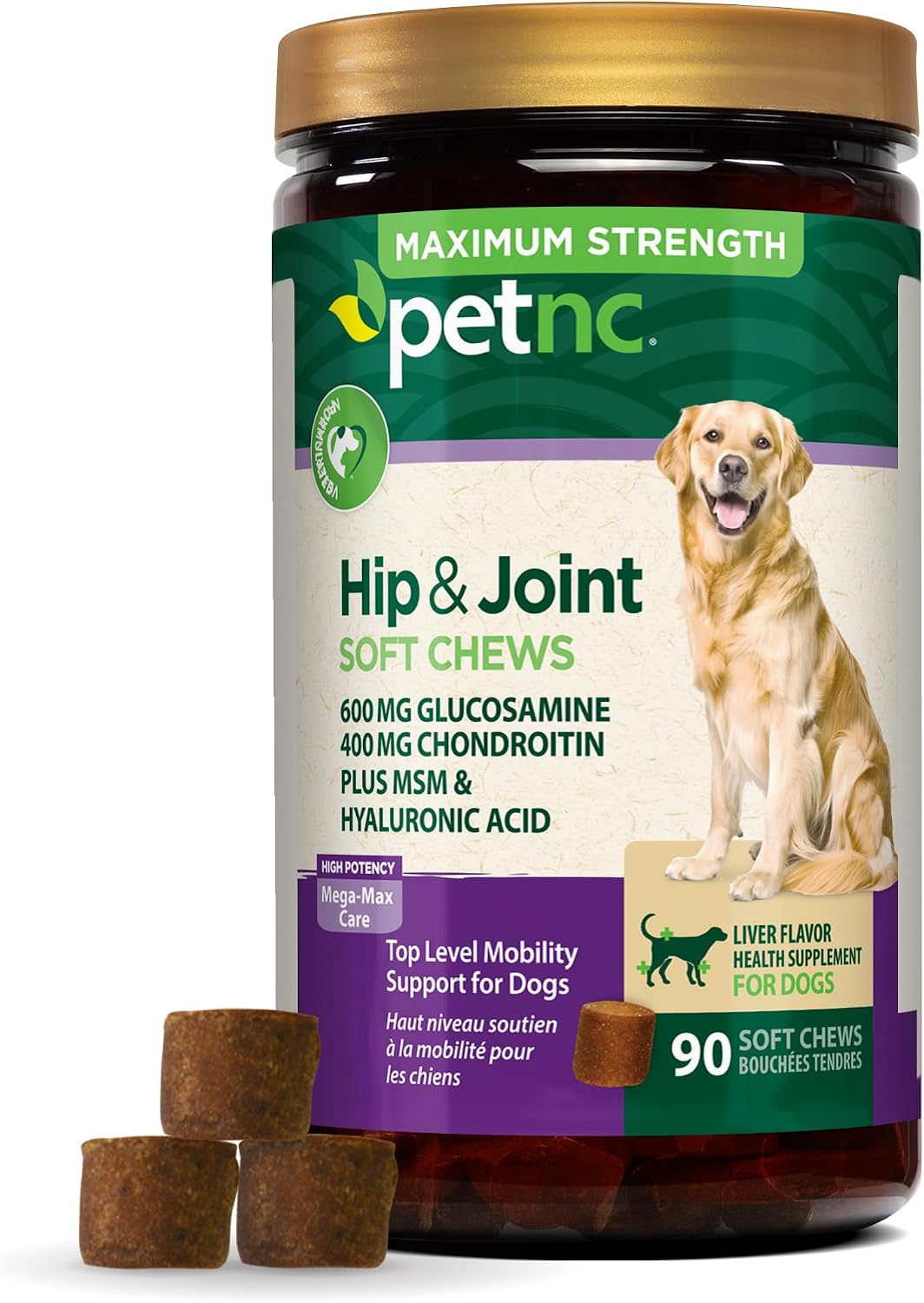 PetNC Natural Care Hip and Joint Soft Chews for Dogs, 90 Count - 27591 | Glucosamine Chondroitin MSM Dog Chews with Hyaluronic Acid, Liver Flavored Bone & Joint Support Supplement, For All Breeds