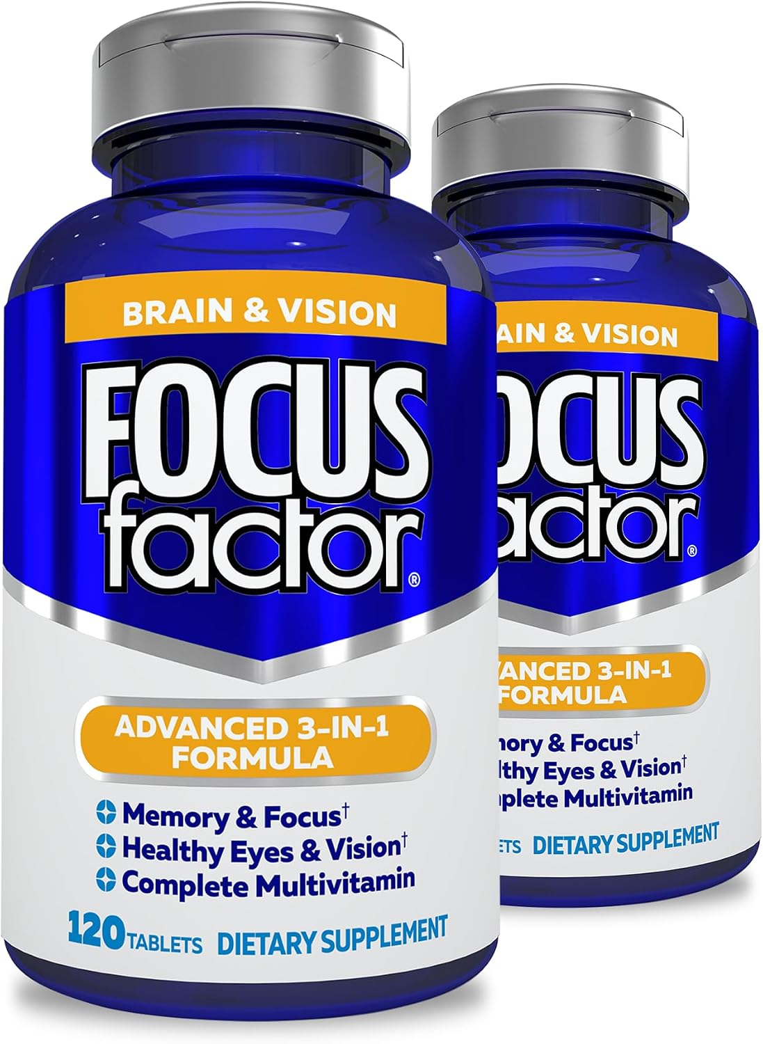 Focus Factor Adults Brain and Vision Supplement, 120 Count - Eye Vitamin, Mineral Supplement & Complete Multivitamin w/Lutein & Zeaxanthin – Brain Supplement for Focus, Concentration, Memory