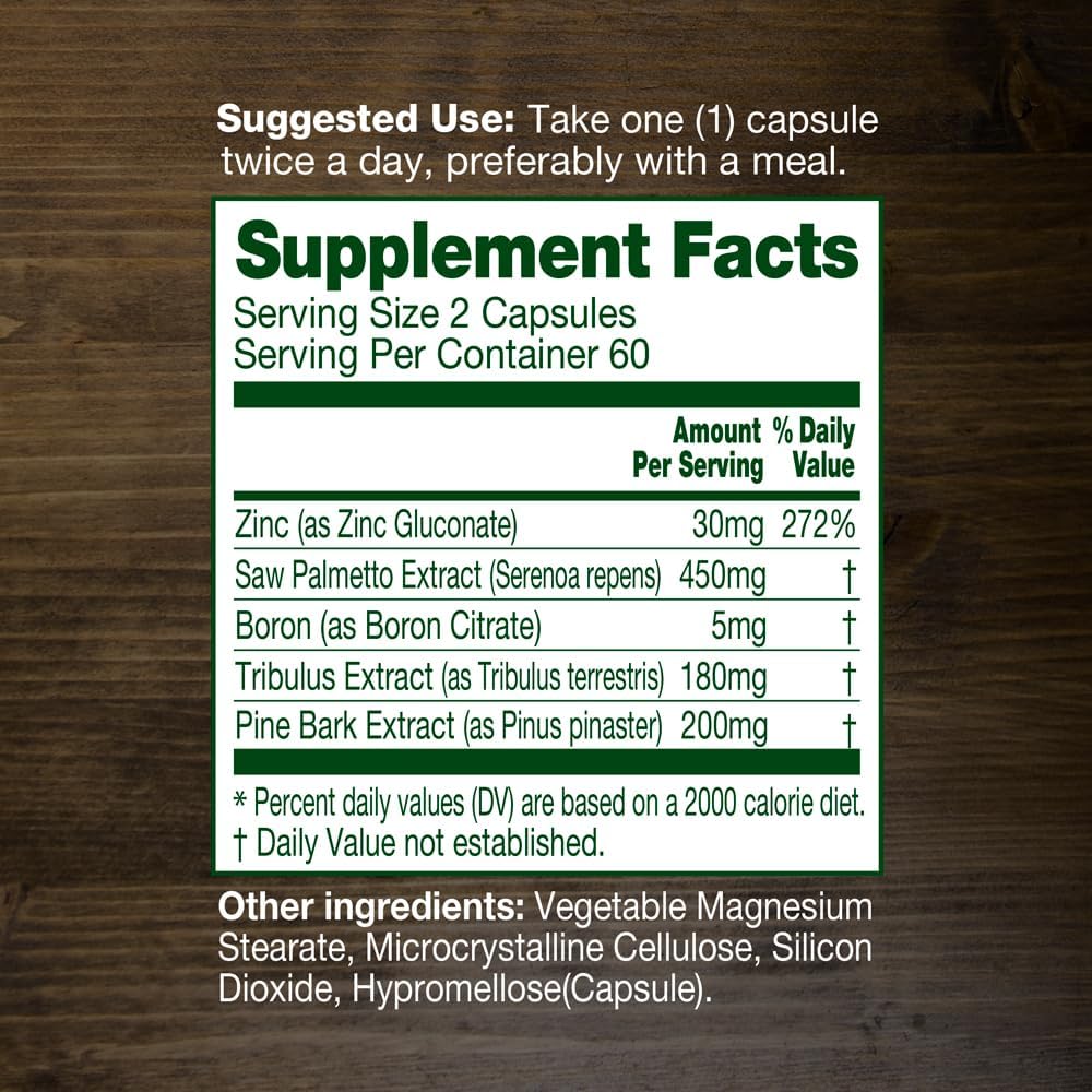 Prostate & Urinary Support for Men – 5-in-1 Saw Palmetto Complex with Zinc, Tribulus, Boron, Pine Bark – 120 Veggie Capsules