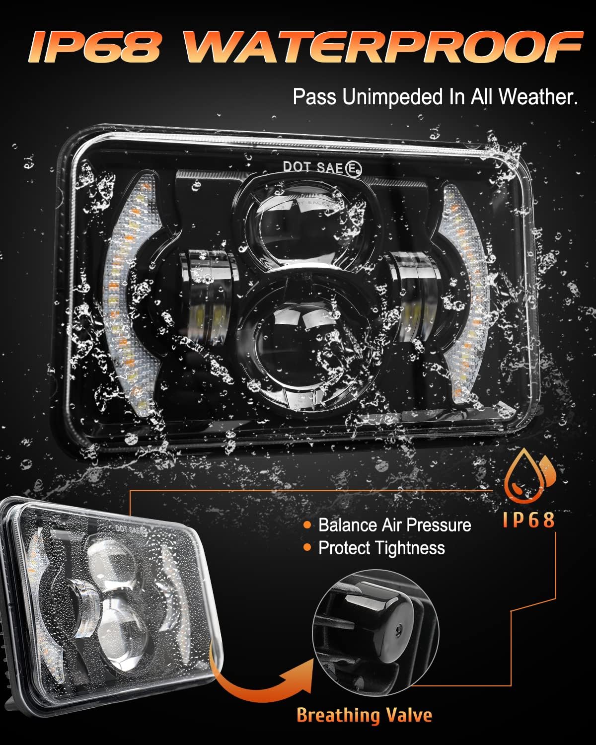 CO LIGHT 2PCS 7x6 5x7 LED Headlights, Angel Eyes Cool Halo, White & Amber DRL with Turn Signal