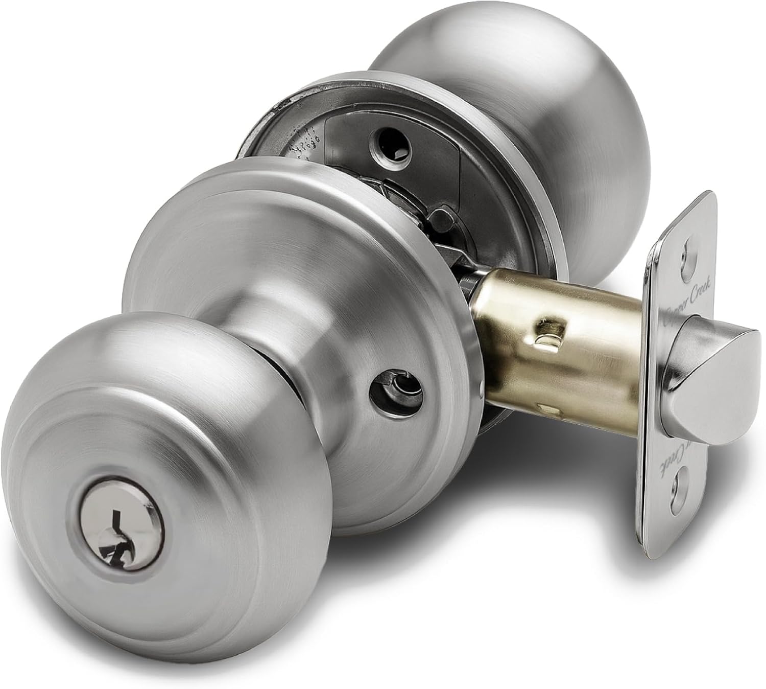 Copper Creek Colonial Privacy Interior Door Knob – ANSI Grade-3 Certified, Modern Heavy Duty Handle, Easy Install and Reversible for Bedroom, Bathroom and Closets – Satin Stainless (1 Pack)
