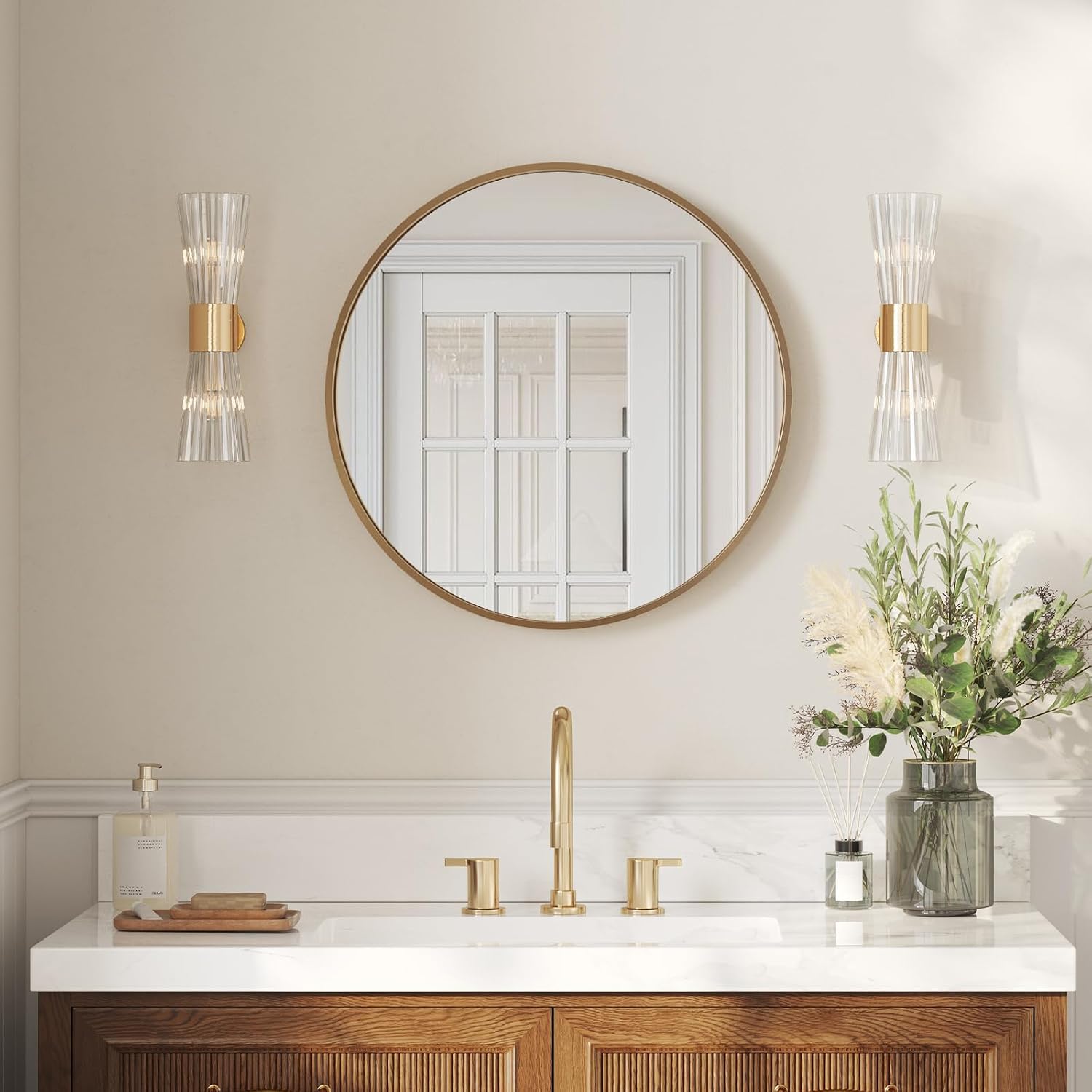 USHOWER Frameless Round Bathroom Mirror 24"