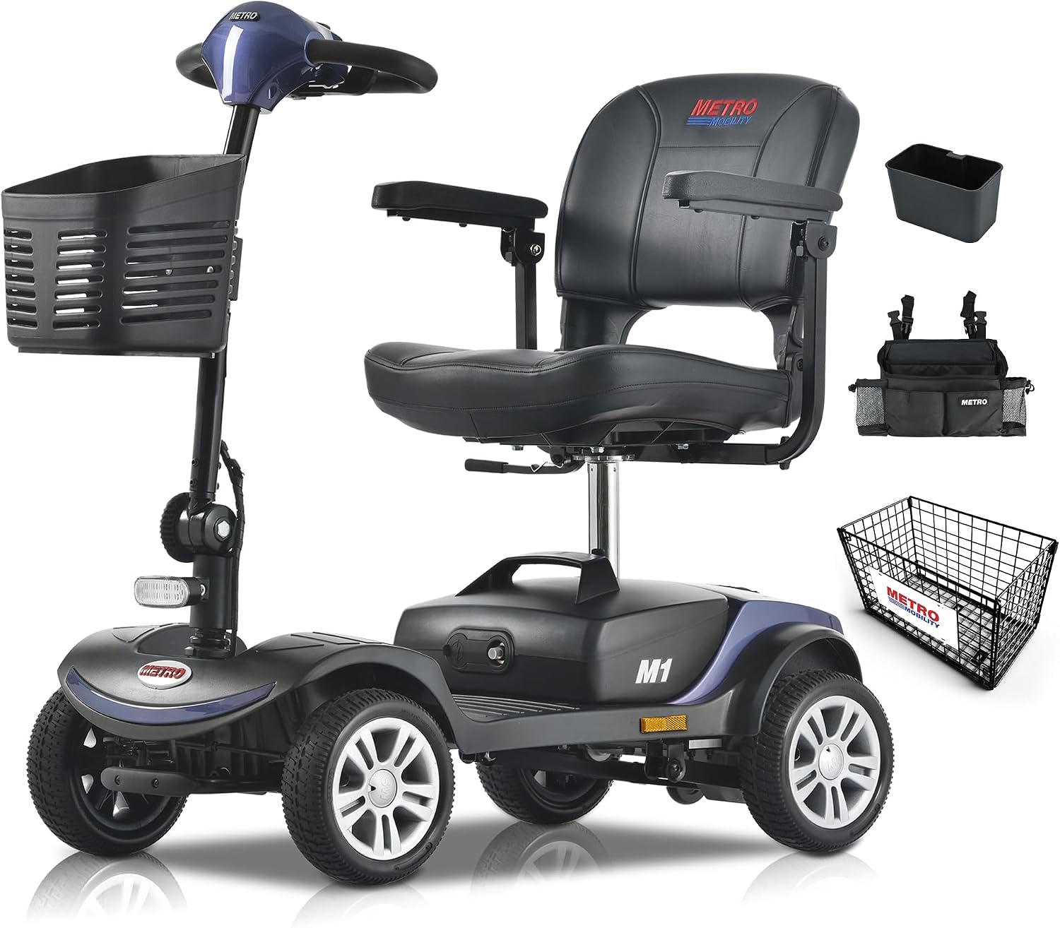 Metro Mobility 4 Wheel Foldable Mobility Scooter for Adults - 300 lbs Capacity Electric Mobility Scooters for Seniors - Long Range Power Extended