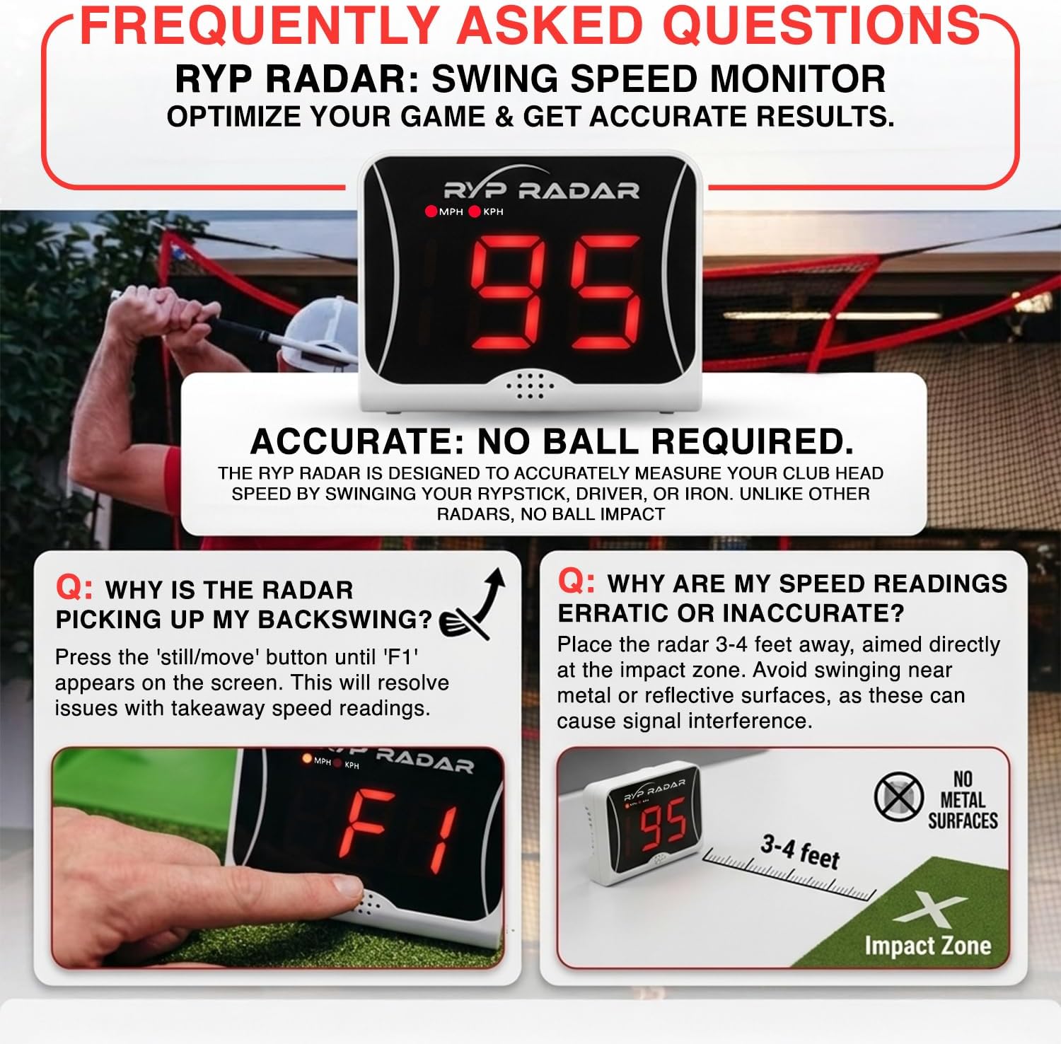 RYP Golf Radar Swing Speed Monitor and Radar for Rypstick