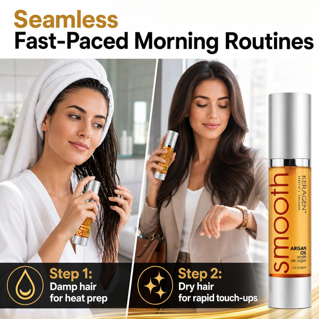 KERAGEN Heat Styling Hair Serum, Heat Protection Argan Oil, 1.7 oz | Organic argan oil, keratin and collagen support smoothening, softening and shine