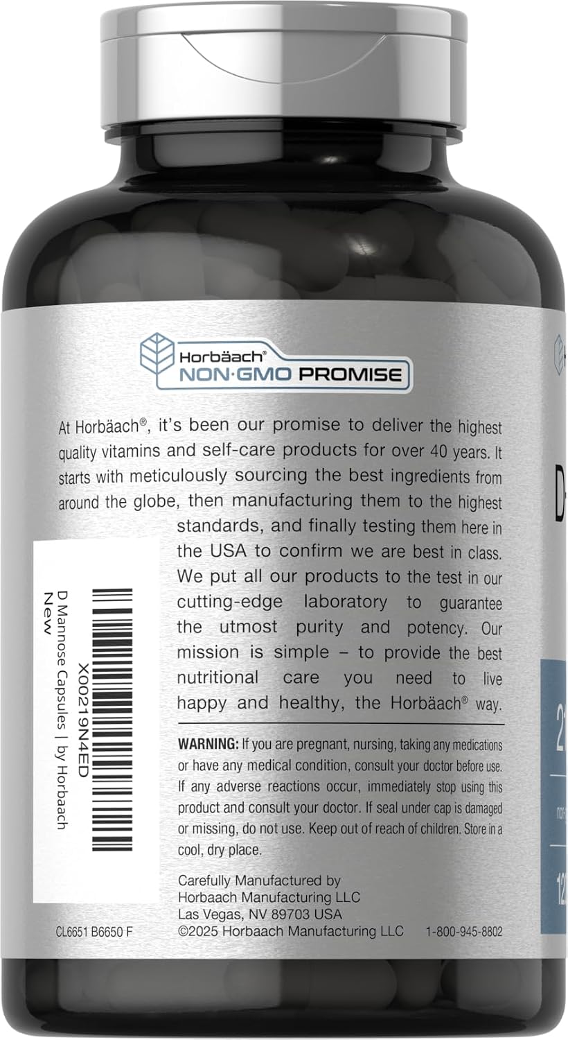 Horbäach D-Mannose Supplement 2100mg | 120 Capsules | Pills For Women and Men | Non-GMO & Gluten Free