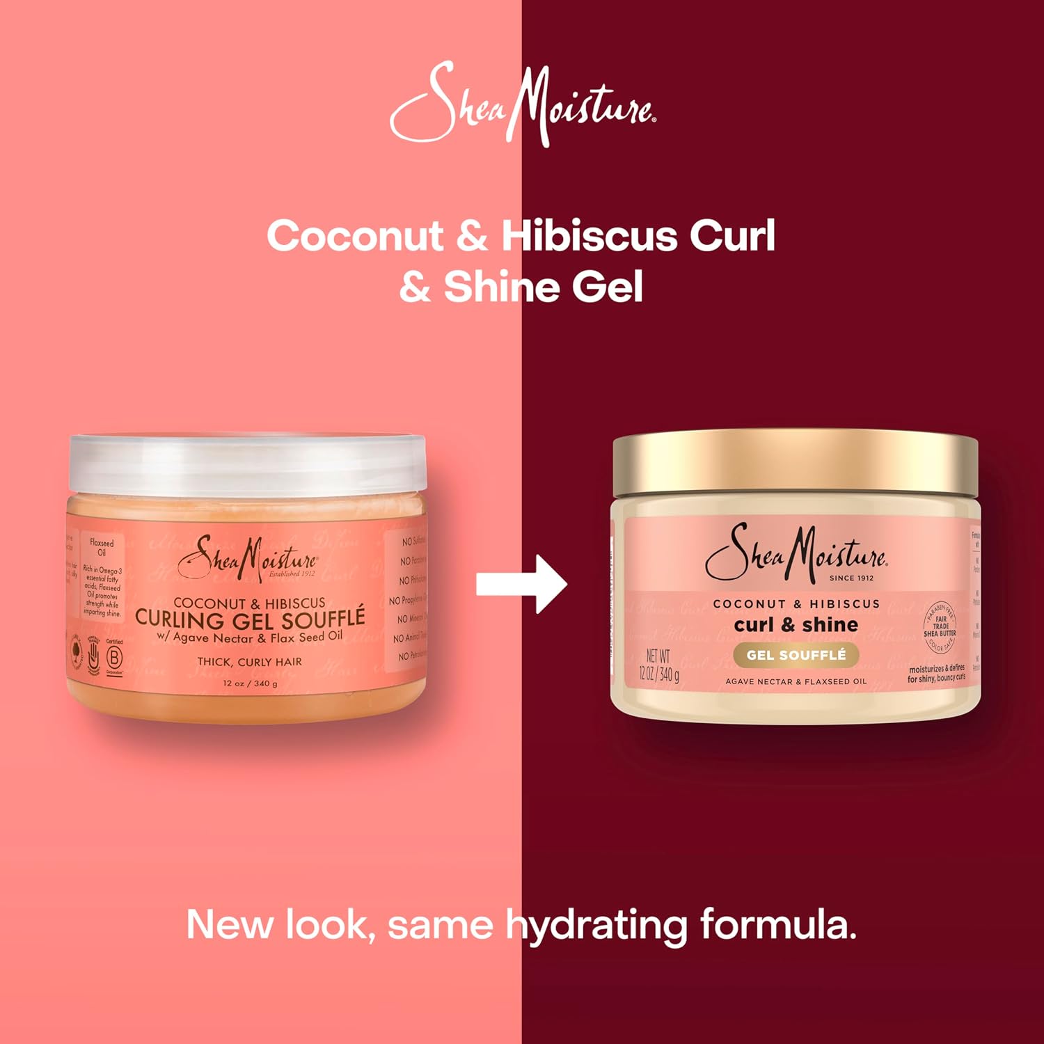 SheaMoisture Curling Gel Souffle Coconut and Hibiscus for Thick, Curly Hair to Moisturize and Protect Hair 12 oz