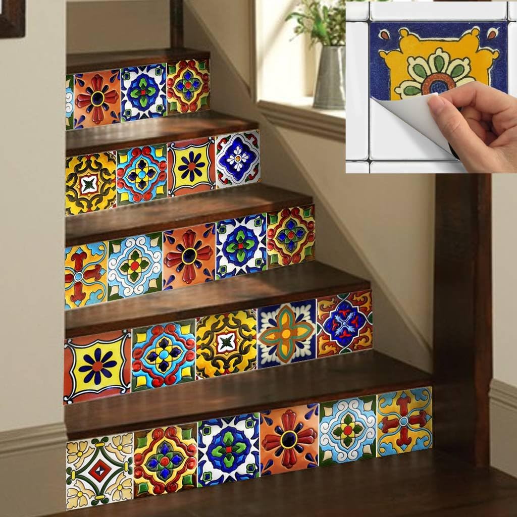 Tile Stickers Mexican Spanish 24pc 4-1/4in Peel and Stick for Kitchen and Bath Tr001-4Q
