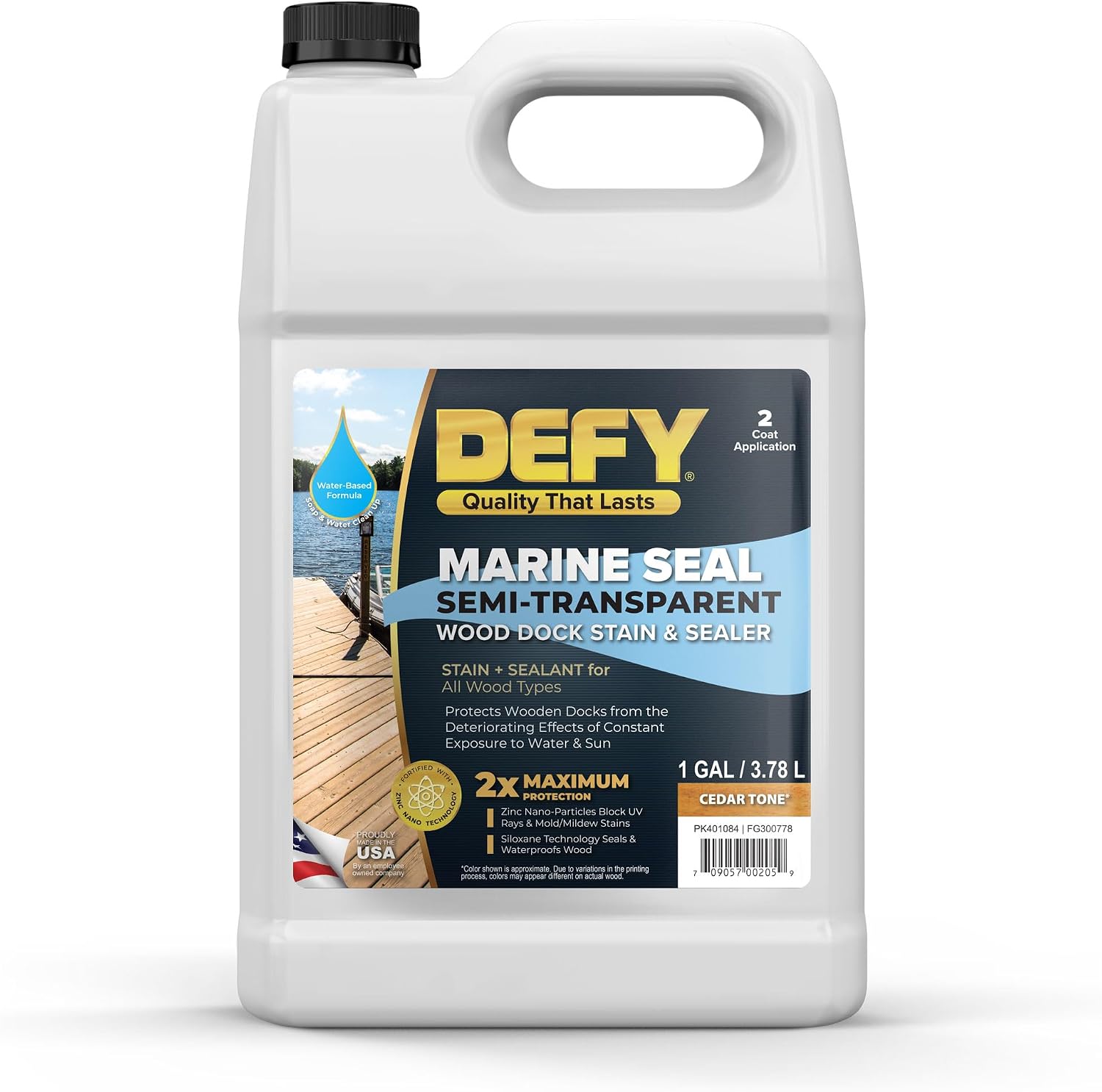 DEFY Marine Seal Semi-Transparent Exterior Wood Stain and Sealer - Waterproof Sealant for Wood Docks, Boat Piers, Marinas, Boardwalks, & More - Cedar Tone - 5 Gallon, Made in USA