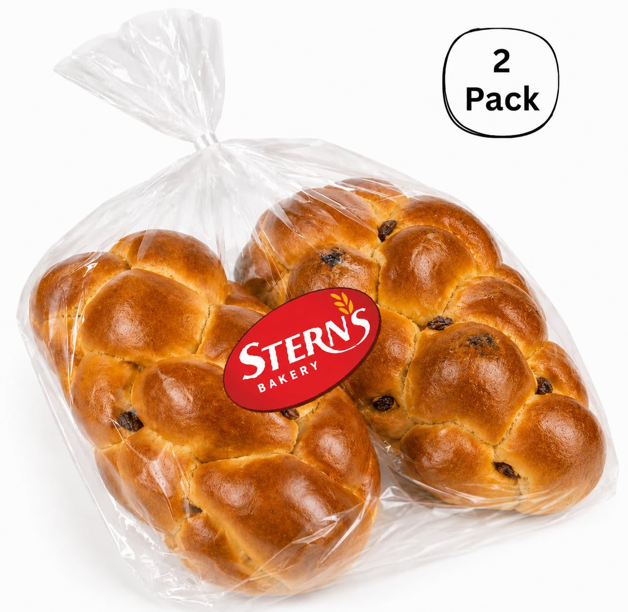 Stern's Bakery Kosher Fresh Raisin Challah Bread 16 Ounce - Traditional Raisin Bread for your Holiday or Shabbat Table (2 Braided Raisin Challah Per