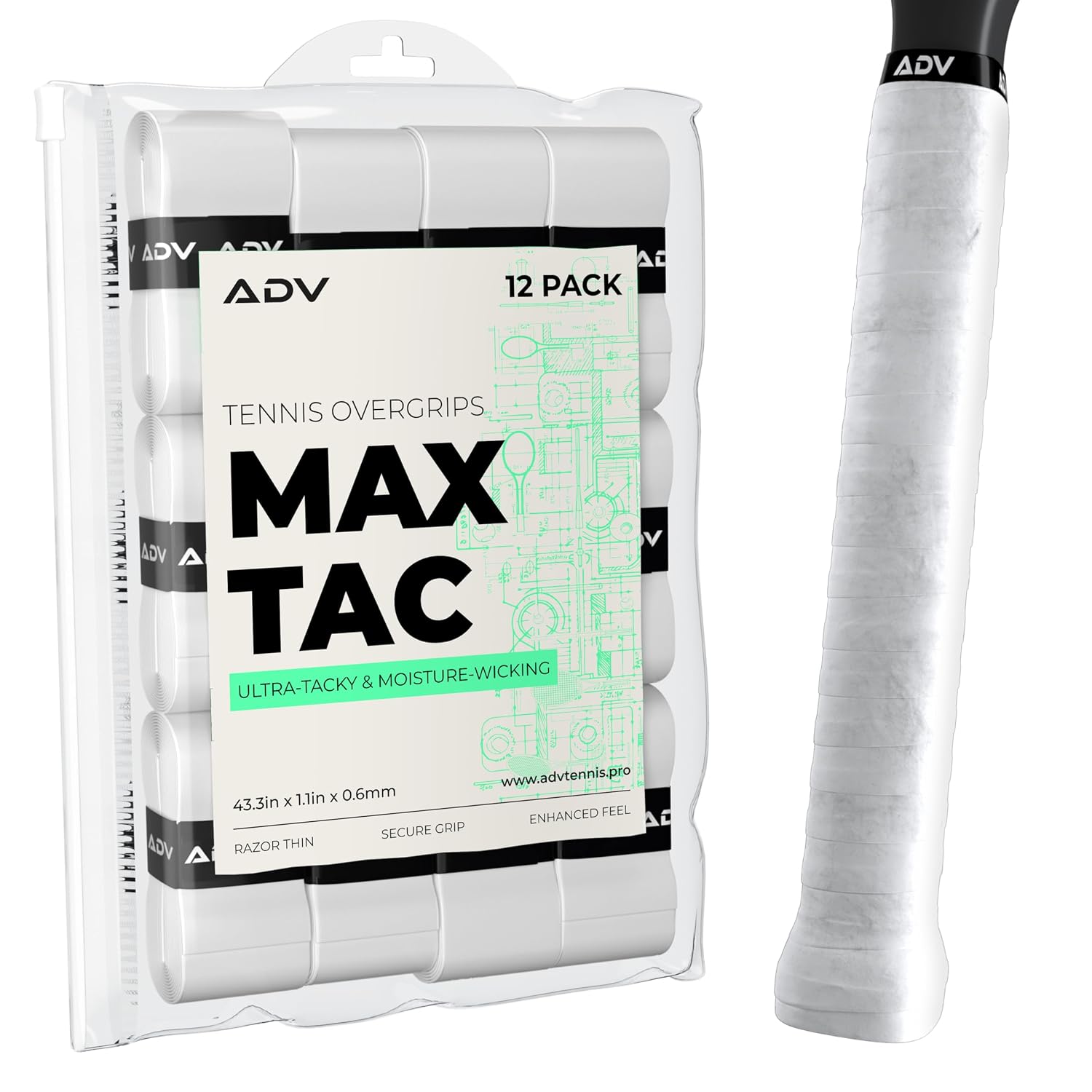 ADV MaxTac Tennis Overgrip, Tacky Moisture-Wicking Grip (Orange, 12-Pack)