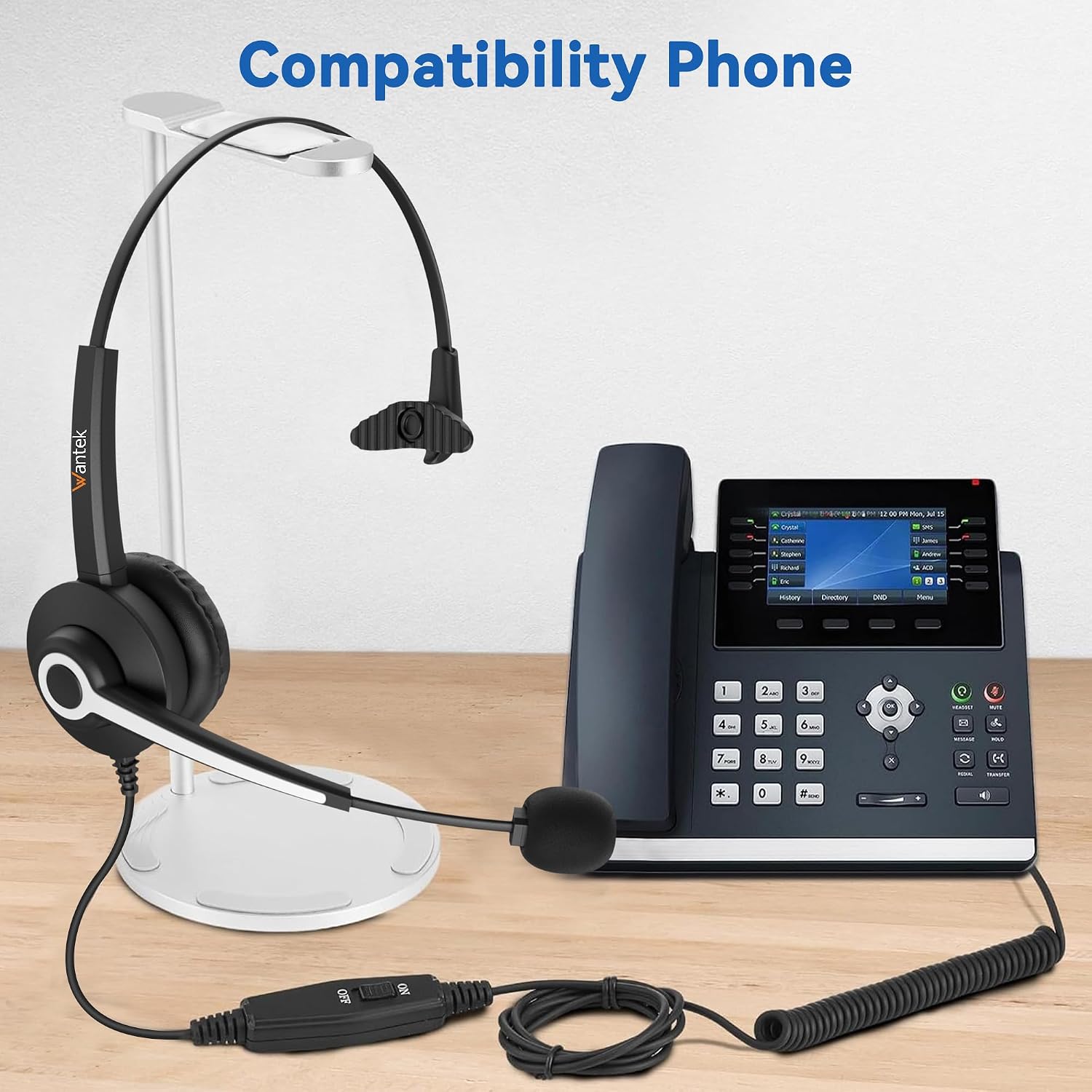 Wantek Corded Telephone Headset Mono w/Noise Canceling Mic for Avaya Aastra Allworx Adtran Alcatel Lucent AltiGen Comdial Digium Gigaset InterTel Mitel Plantronics MiVoice Landline Deskphones(F600S1)