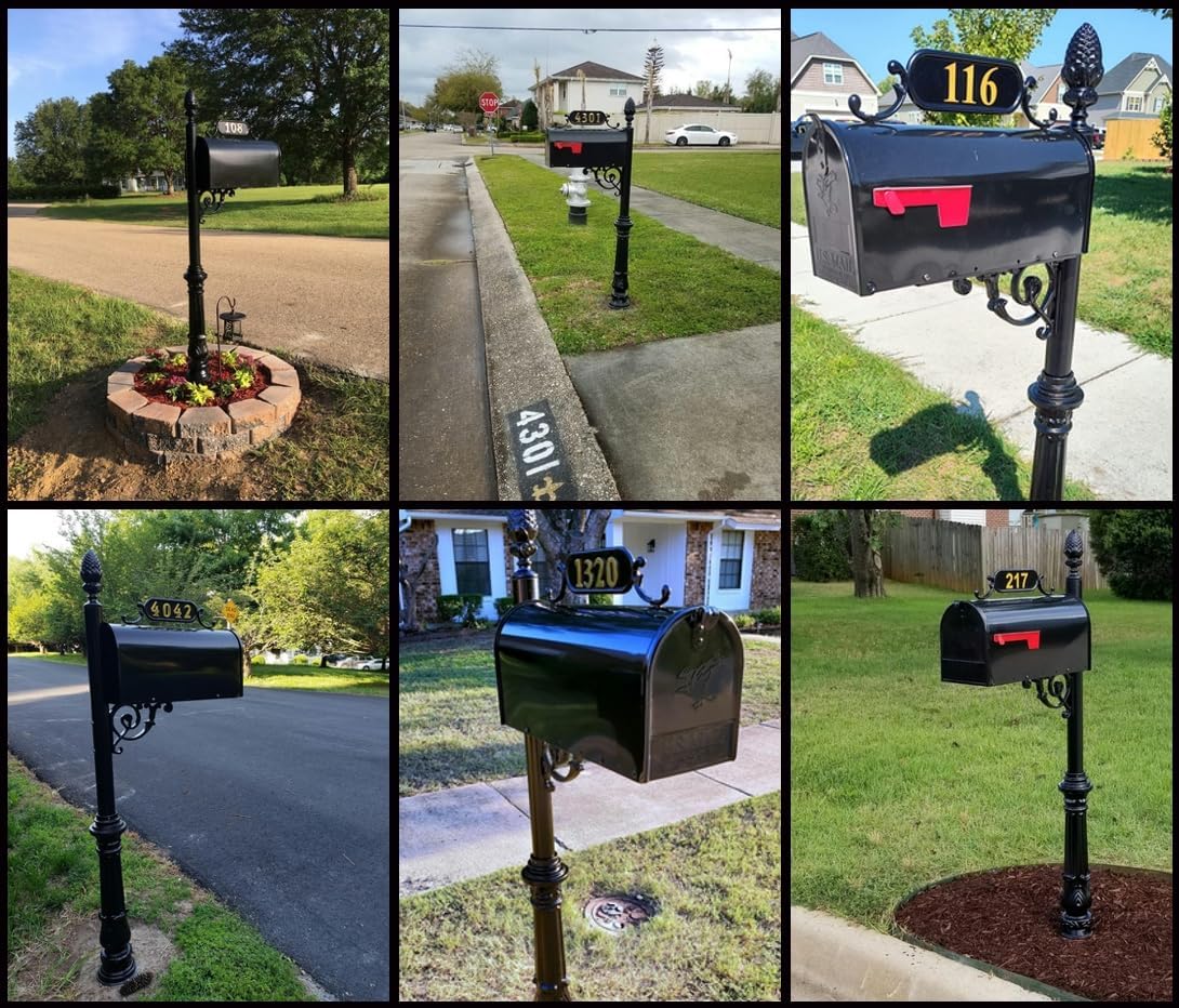 Charleston Black Mailbox System (Standard) | Cast aluminum curbside mailbox post kit features a standard black mailbox, custom address plate