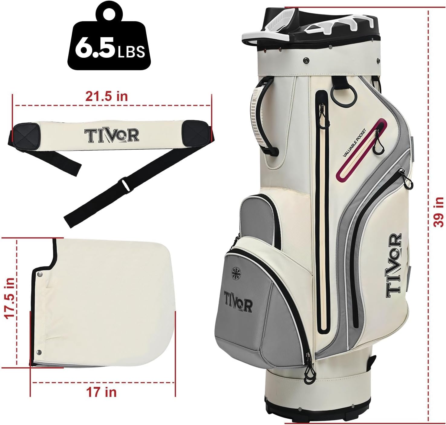 TIVOR 2026 T-Lock Golf Cart Bag-14-Way Full-Length Dividers,9 Pockets, Easy-Access Handle & Ergonomic Straps | Perfect for Cart & Walking, Includes Rain Cover