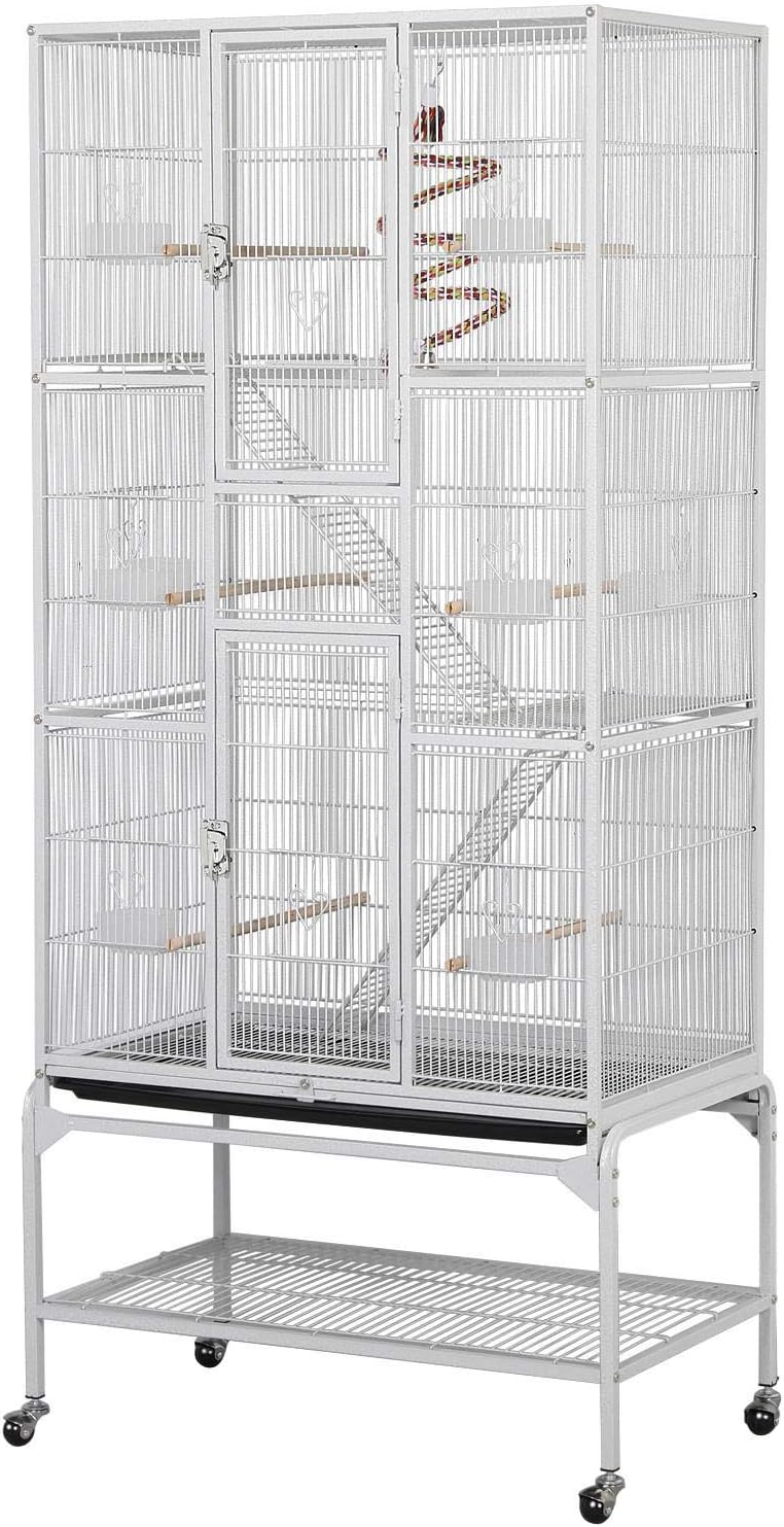 Yaheetech 69" Large Bird Cage for Parakeets, Budgies, 3-Tier Flight Cage | Detachable Rolling Stand, Easy Cleaning Slide-out Tray, Multi-door Access, 0.4'' Bar Spacing, Free Accessories