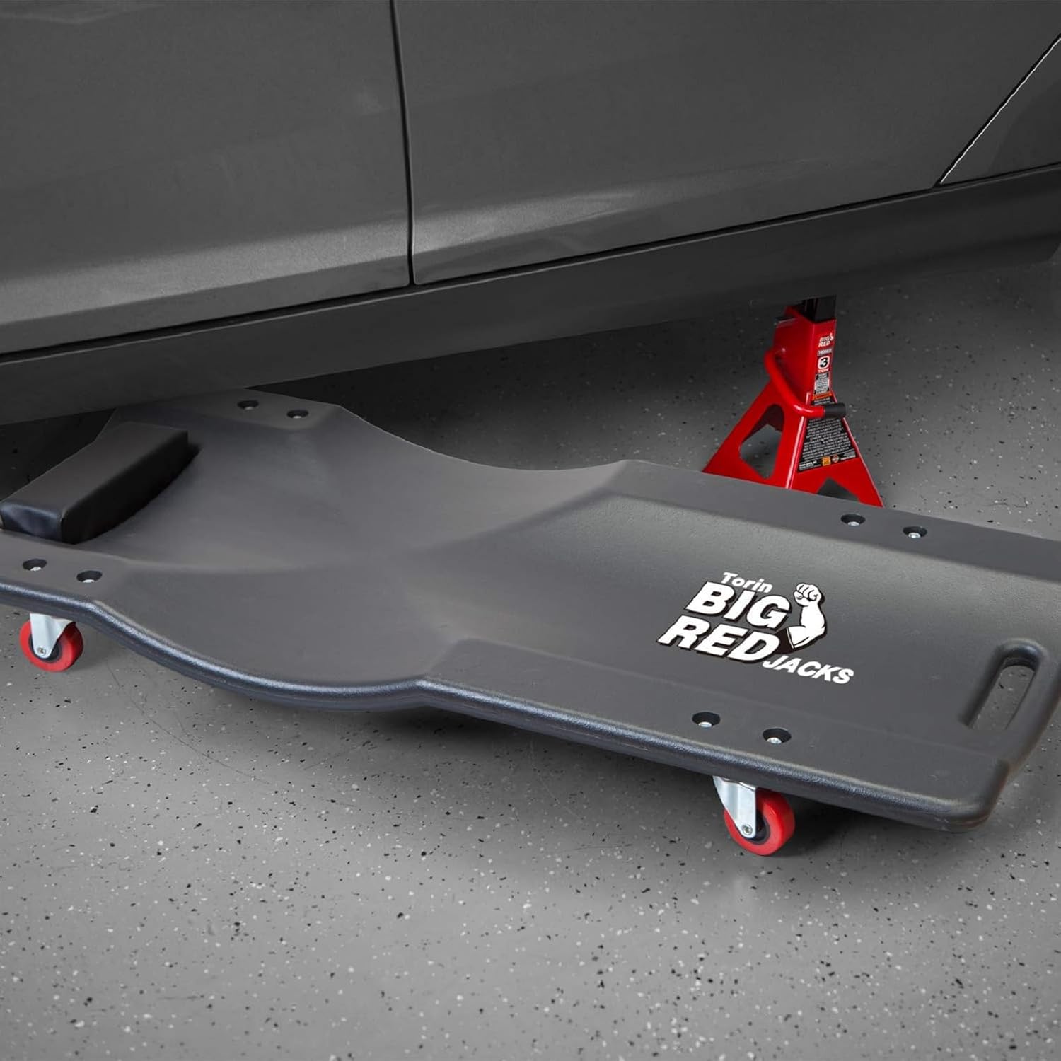 BIG RED 36" Rolling Garage Creeper, Shop Creeper Blow Molded Plastic Mechanic Cart with Padded Headrest with 4 Casters,350 LBS, Black,TR6240-P Torin