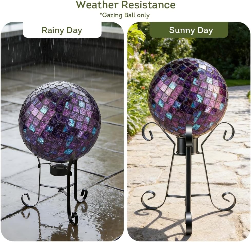 Lily's Home Colorful Mosaic Glass Gazing Ball, Designed with a Stunning Holographic Petal Mosaic Pattern to Bring Color and Reflection to Any Home and Garden, Red and Gold (10" Diameter)