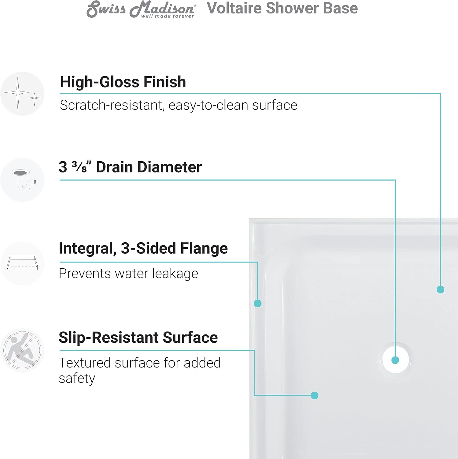 Voltaire 60" x 32" Single-Threshold, Right-Hand Drain, Shower Base in Gray