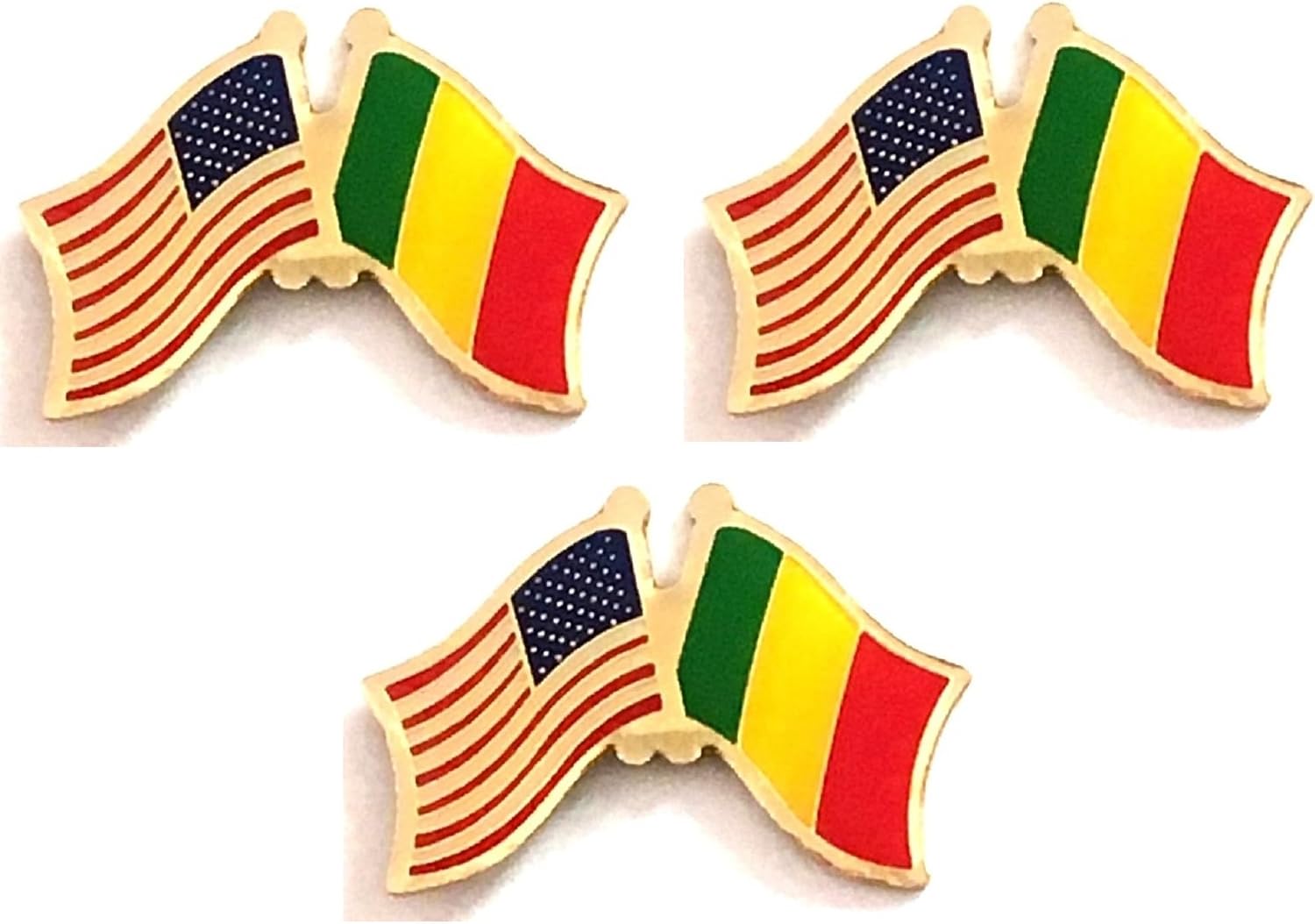 3 National Country Flag Crossed Enamel Flag Pins Pack of 3 Friendship Double Flags