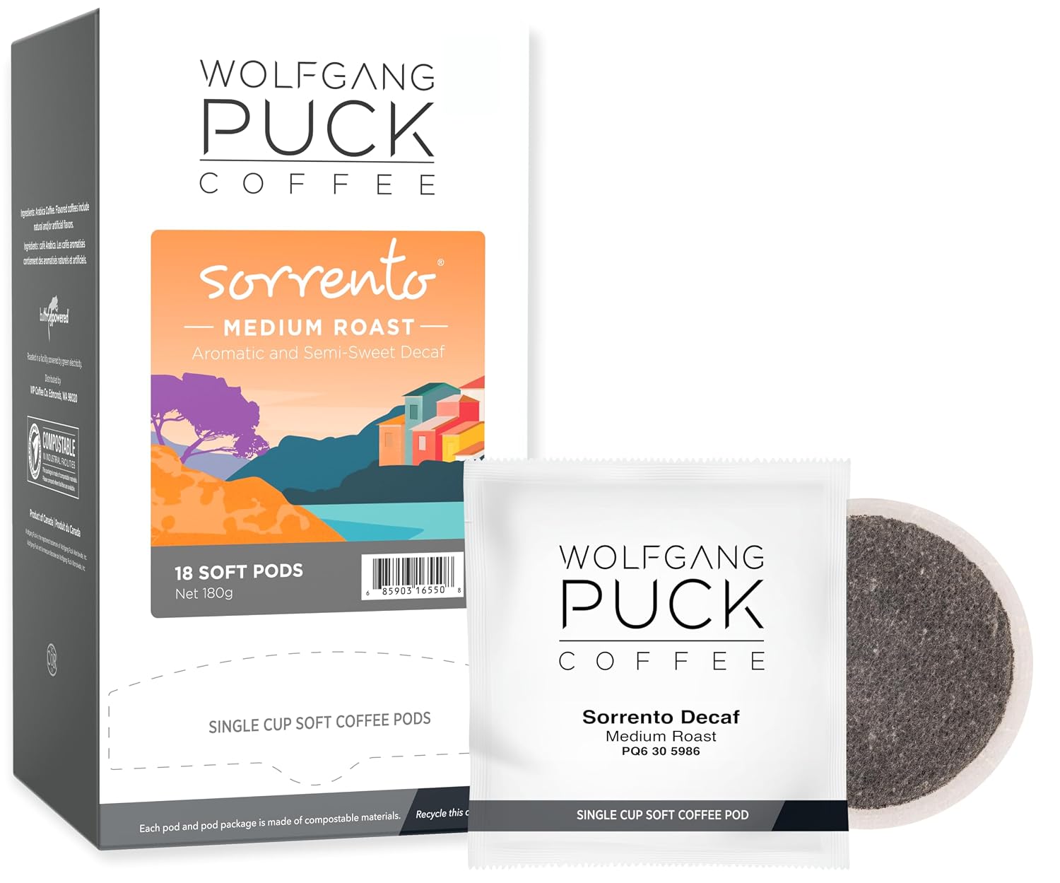 Wolfgang Puck Coffee, Organic Colombian Fair Trade, 9.5 Gram Soft Pods, 18 Count (Pack of 1)