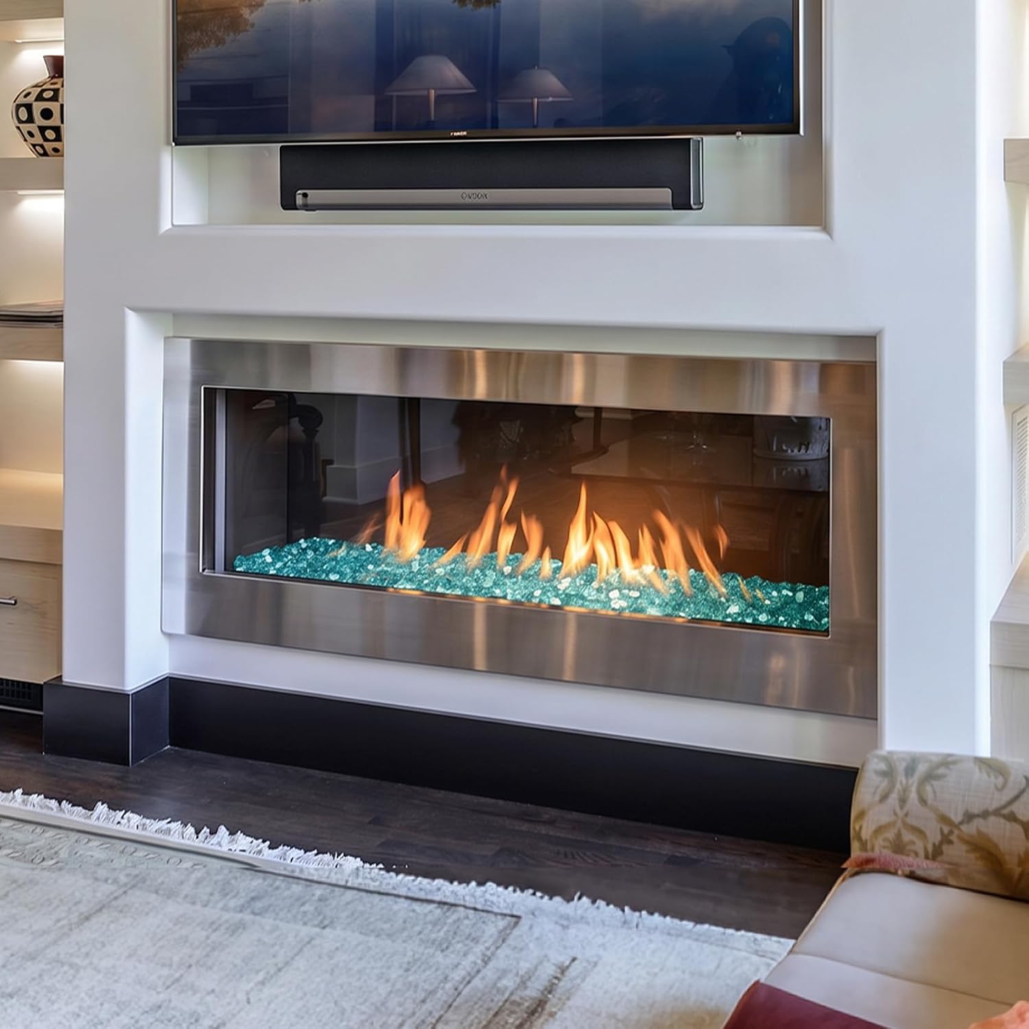 Skyflame Aqua Blue Fire Pit Glass for Propane Gas Fireplace, 10LB