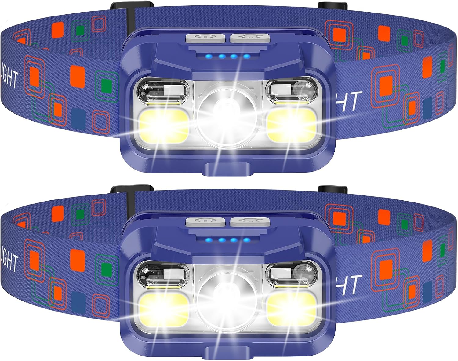 LHKNL Headlamp Rechargeable, Lumen Super Bright Motion Sensor Head Lamp Flashlight, 2-Pack Waterproof LED Headlight with White Red Light