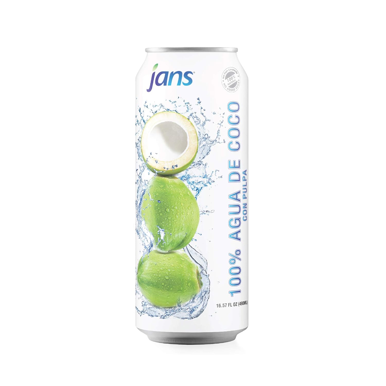 Jans 100% Coconut Water With Pulp, Unsweetened, 16.57 Fl Oz, Pack of 12