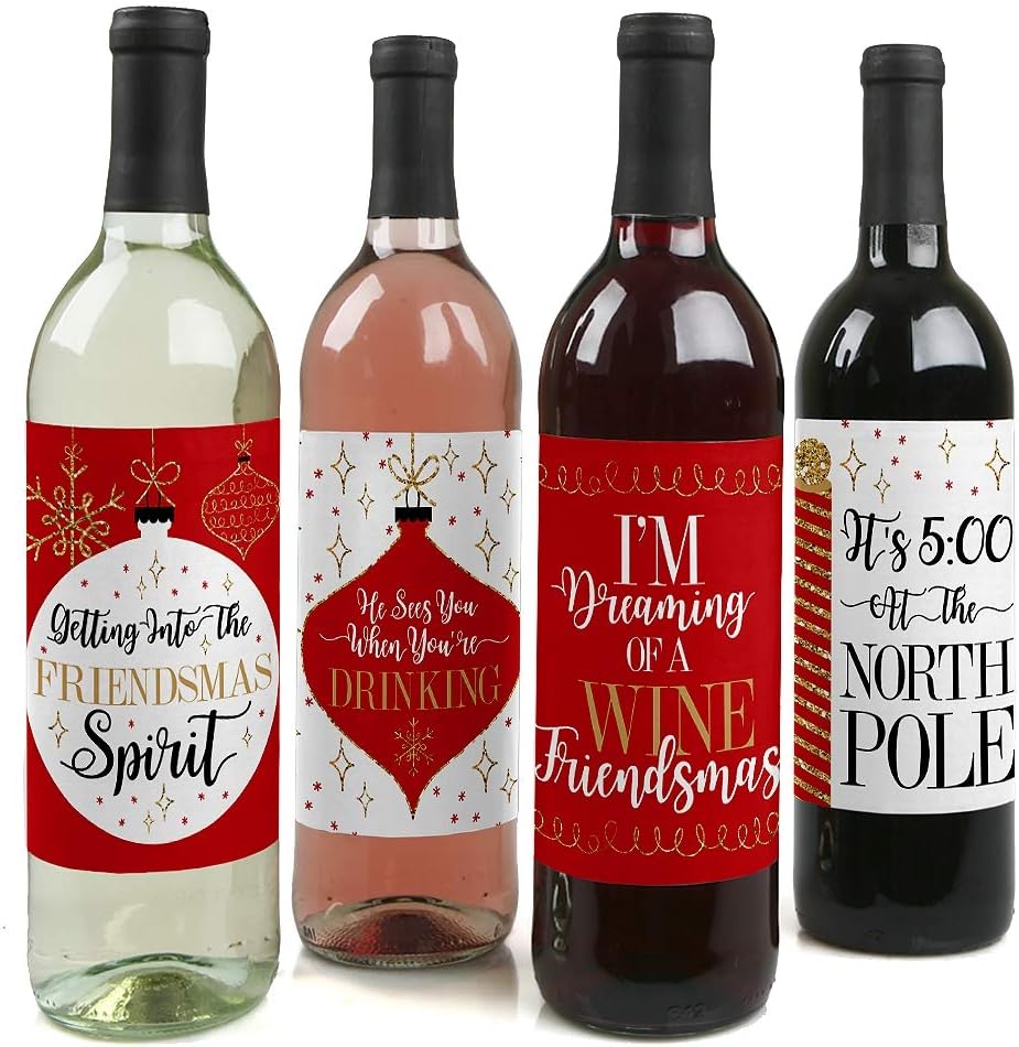 Big Dot of Happiness Ugly Sweater - Holiday and Christmas Wine Bottle Label Stickers - Set of 4