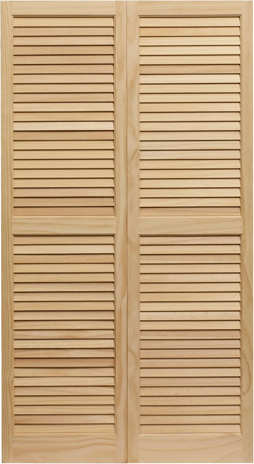 LTL Home Products AM-SHL47 American Wood Exterior Window Louvered Shutters, 15" x 47", Unfinished Pine