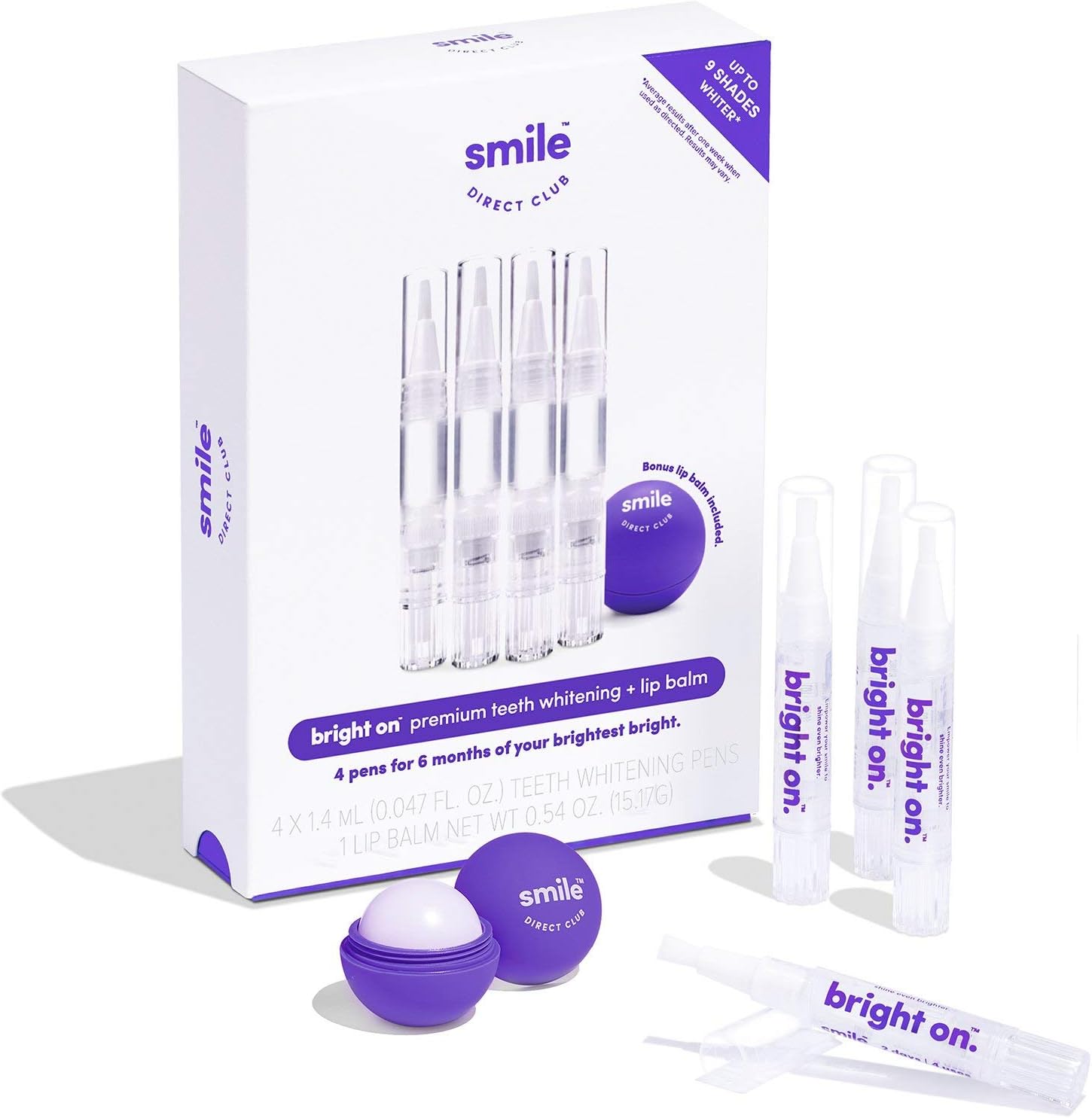 SmileDirectClub Teeth Whitening Kit with Lip Balm - 4 Pack 1.4ml Gel Pens - Professional Strength Hydrogen Peroxide