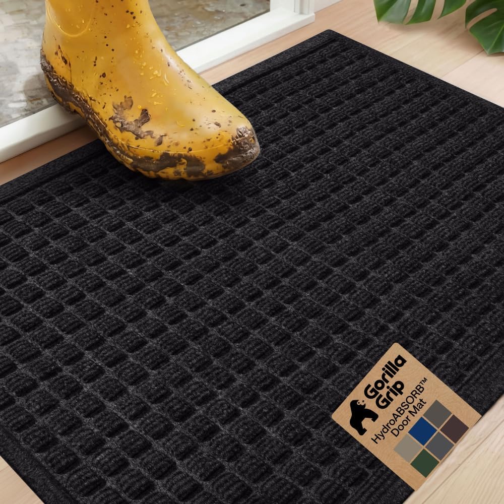 GORILLA GRIP® HydroABSORB Door Mat for Indoor Outdoor Use, 29x17 Black
