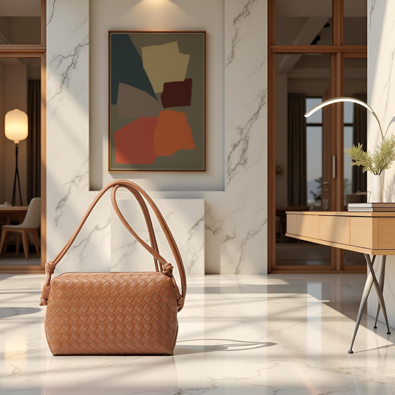 Woven Crossbody Bag for Women: Vegan Leather Handbag for Leisure | Classic Handwoven Bag For Style - Compact Design, Lightweight, Minimalist Style, Fits Phone, Cards & Key, Ideal for Daily Use