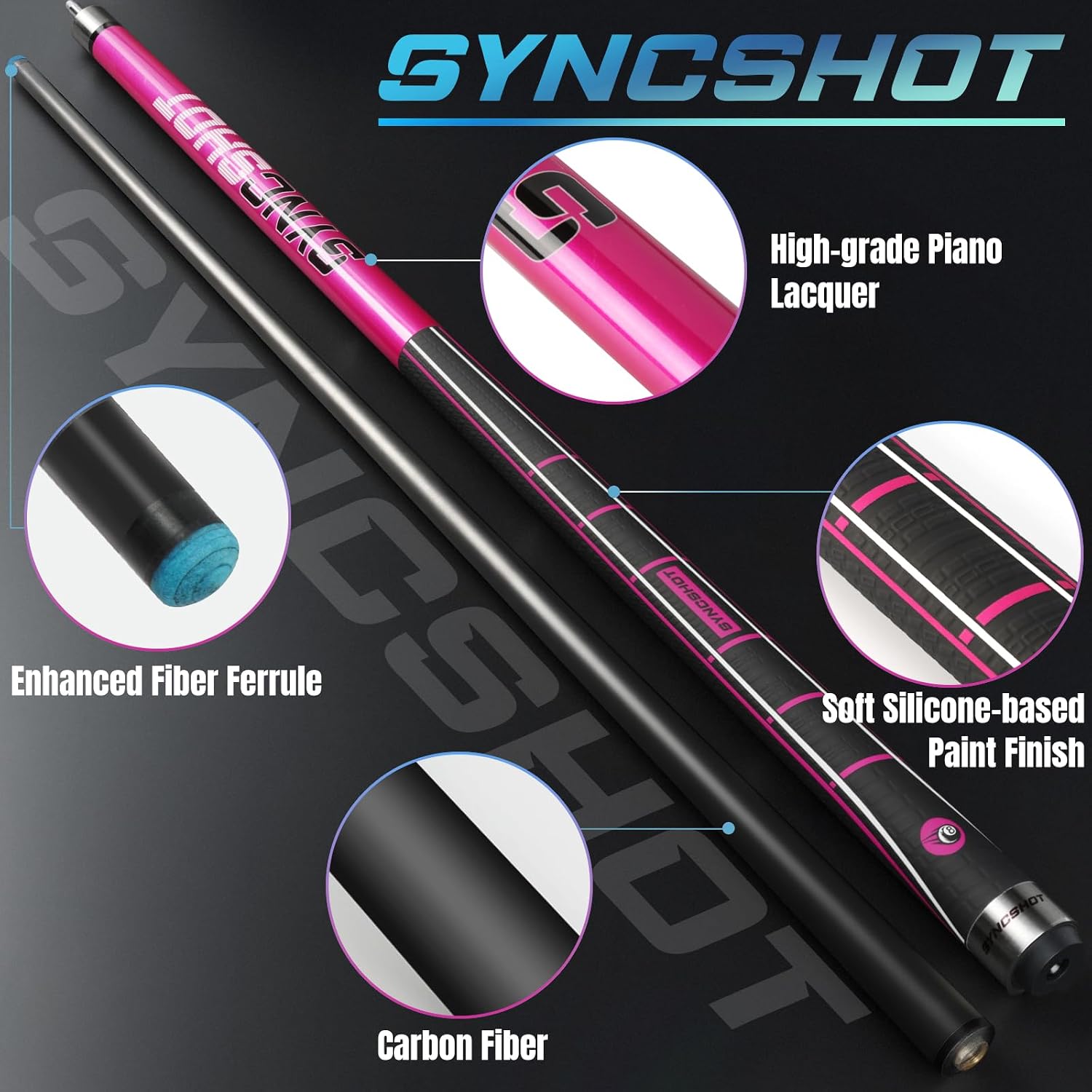 Carbon Fiber Pool Cue Stick 58" Professional Pool Sticks for Adults Full Carbon Technology Tacos De Billiar Low Deflection Billiard Pool Table Cues 3 Colors Available