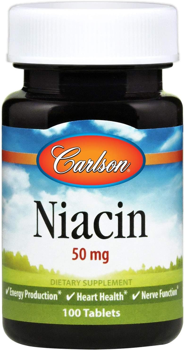 Carlson Niacin, 50 mg, Cholesterol Metabolism, Nerve Function, 300 Tablets | Energy Production