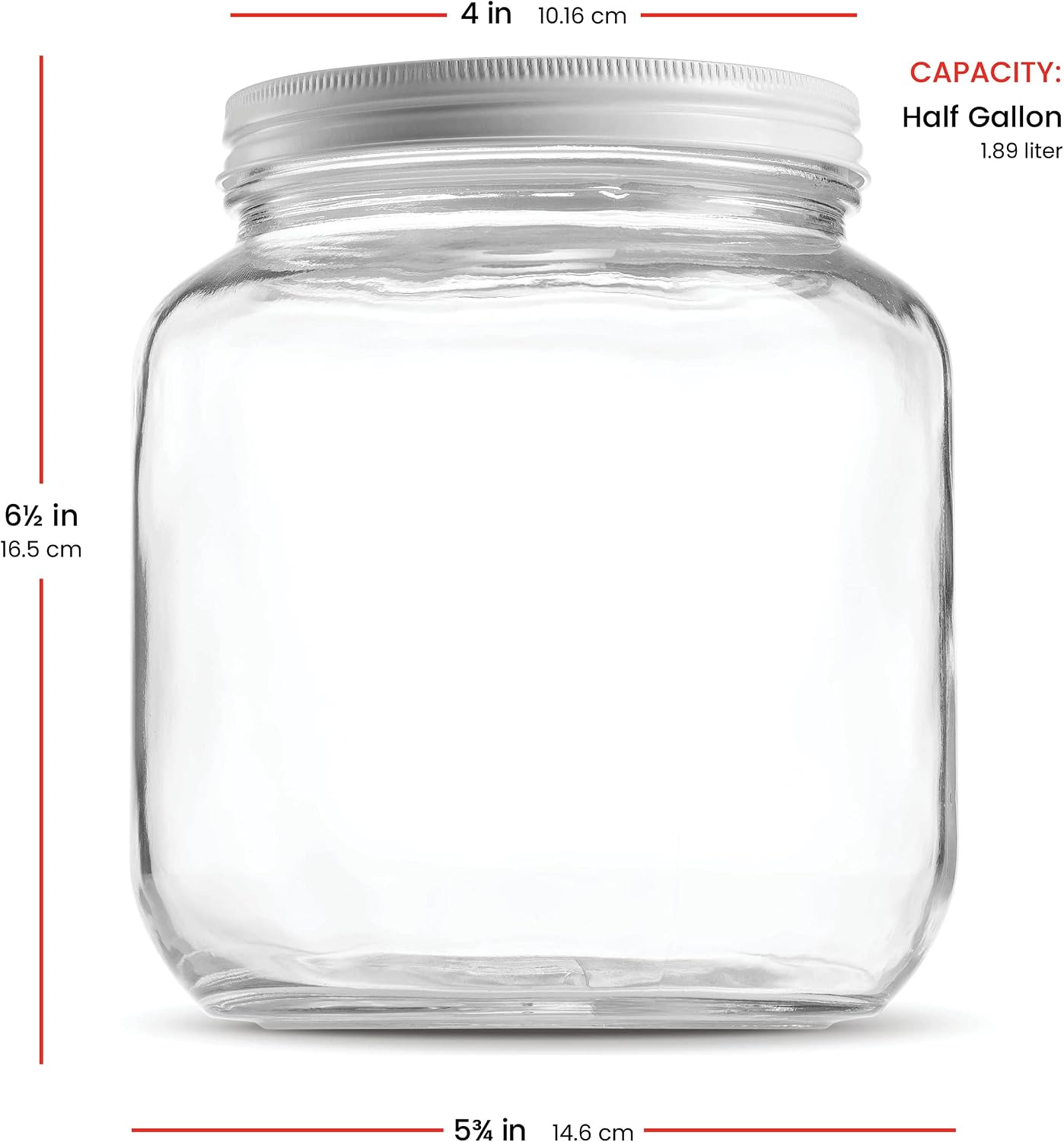 Paksh Novelty 64 oz Mason Jar, Half Gallon Jar, Wide Mouth, Clear, 4 Pack
