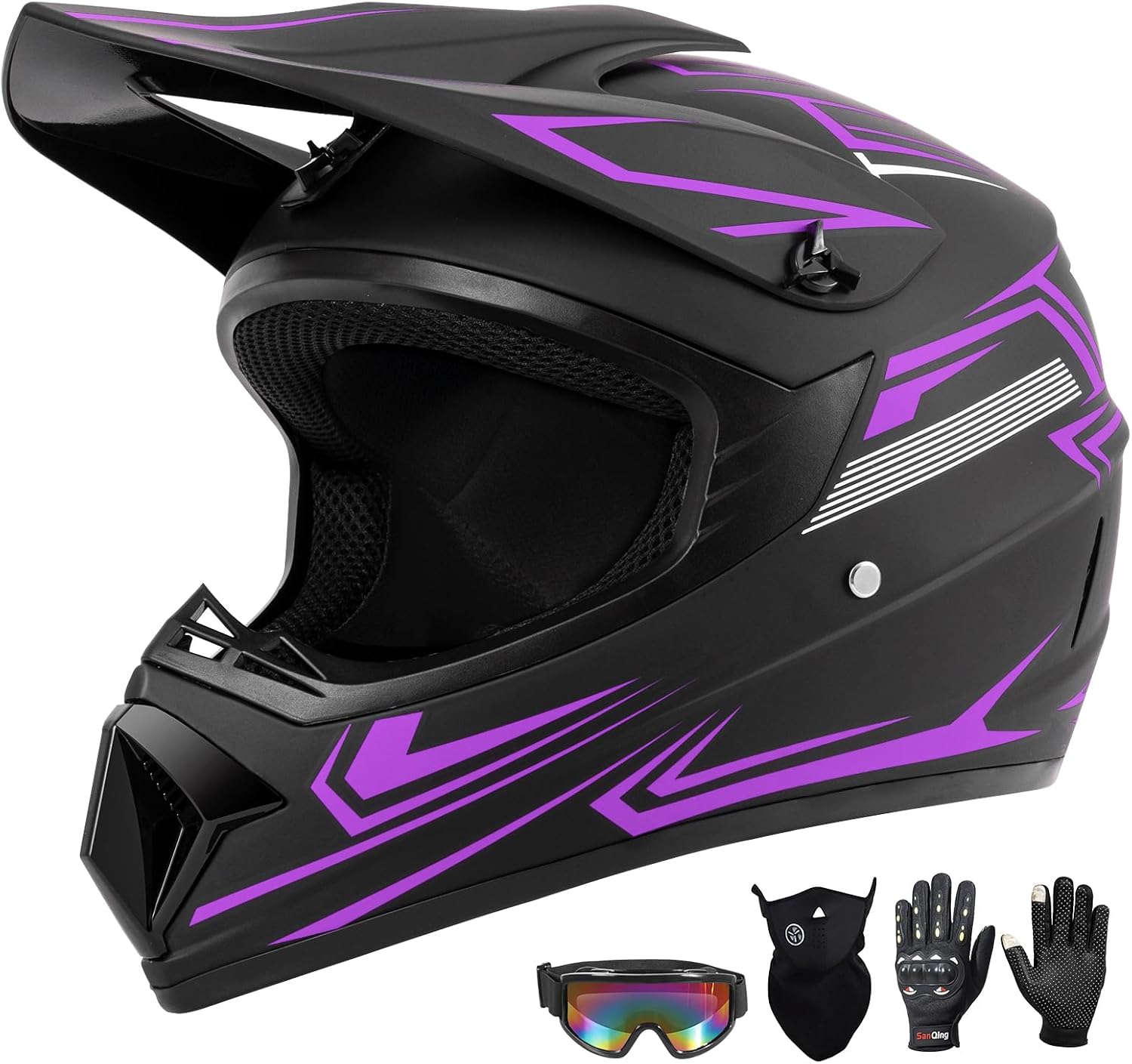 Youth Kids Dirt Bike Motocross Helmet (Goggles Gloves Face Mask) 4PCS Set, DOT Approved Full Face Motorcycle Helmets