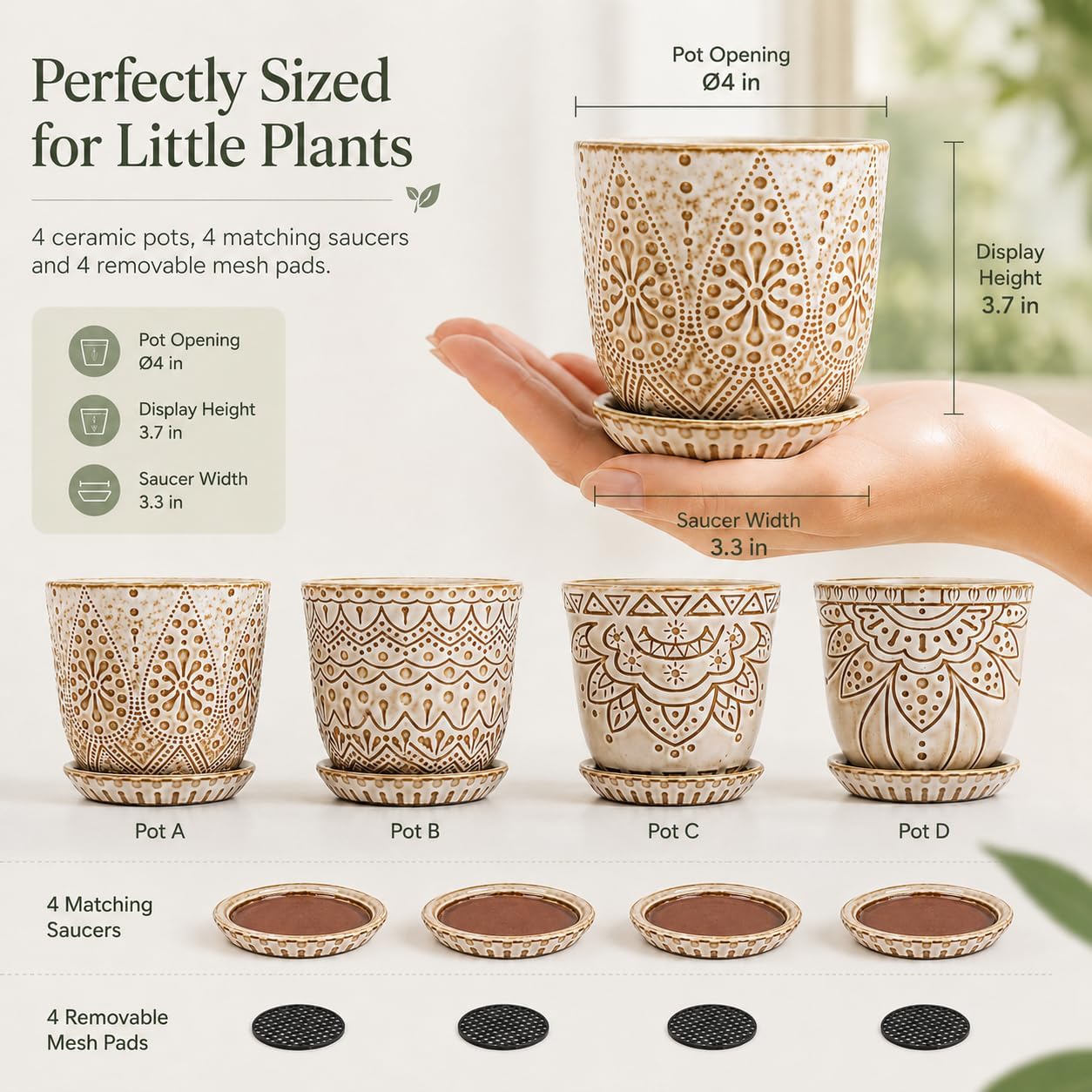 Gepege Ceramic Plant Pots, 6 Inch Indoor Planters with Drainage & Saucers